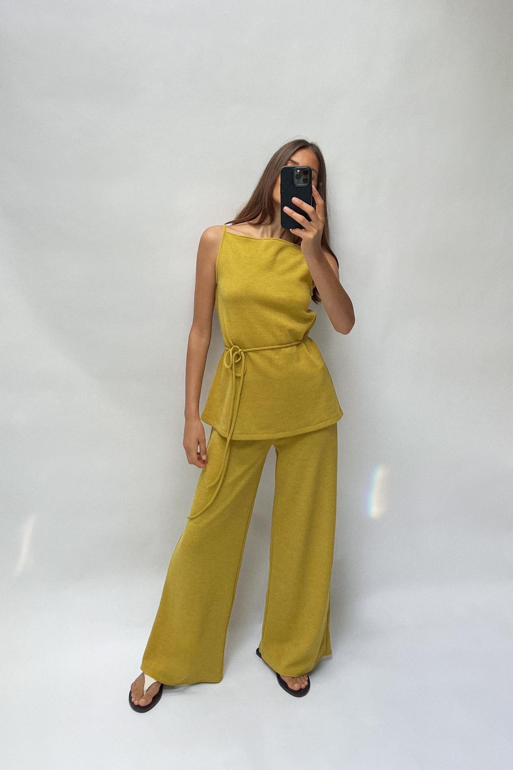 WIDE LEG SOFT PIQUÉ PANTS Product Image