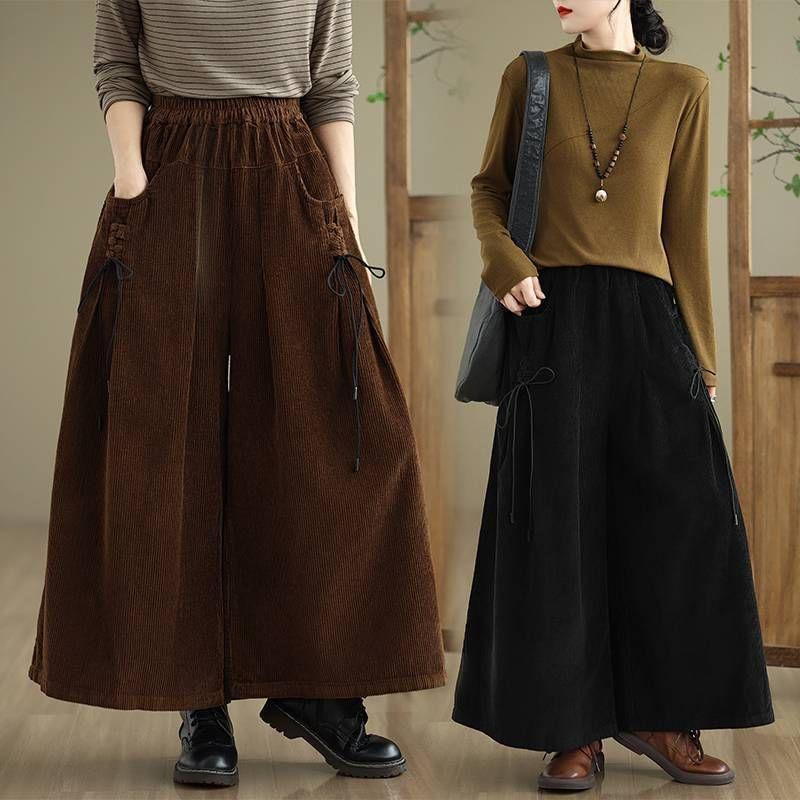 Elastic Waist Plain Corduroy Culottes Product Image