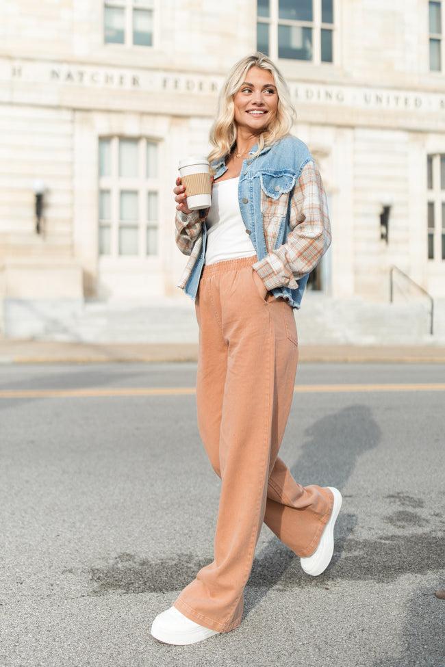 Leads To You Brown Plaid and Denim Jacket FINAL SALE Product Image