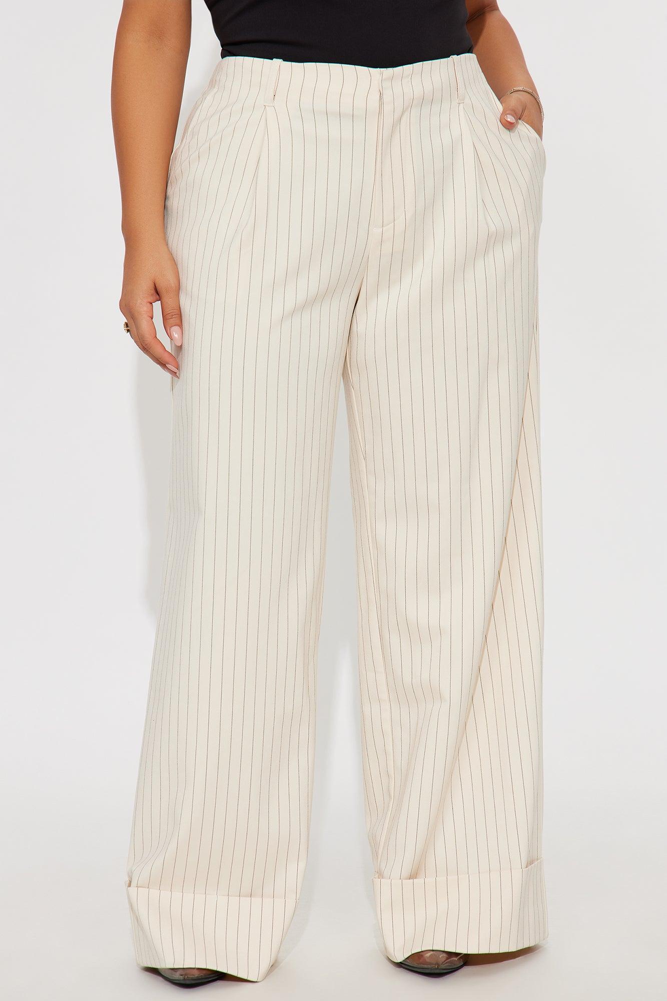 Amina Pinstripe Wide Leg Trouser - Cream Product Image