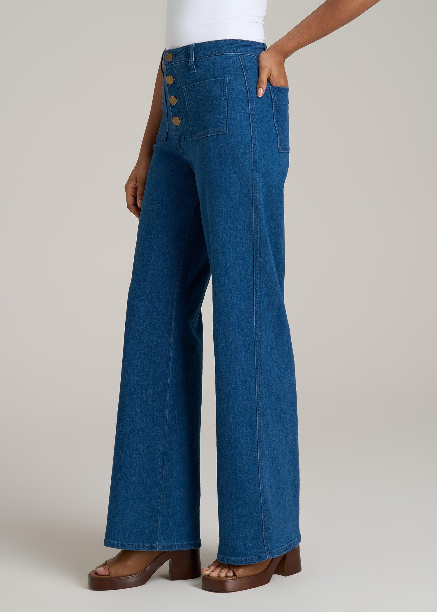 Stevie Wide Leg Patch Pocket Jeans for Tall Women in 70's Blues Product Image