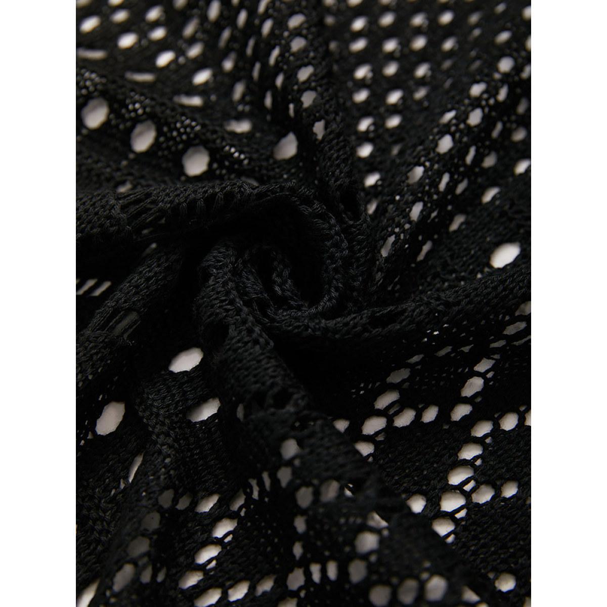 Plus Size Solid Geometric Eyelet Batwing Sleeve Elastic Cuffs Cardigan Black Women Basics Loose Long Sleeve Everyday Cardigans BloomChic 10/M Product Image