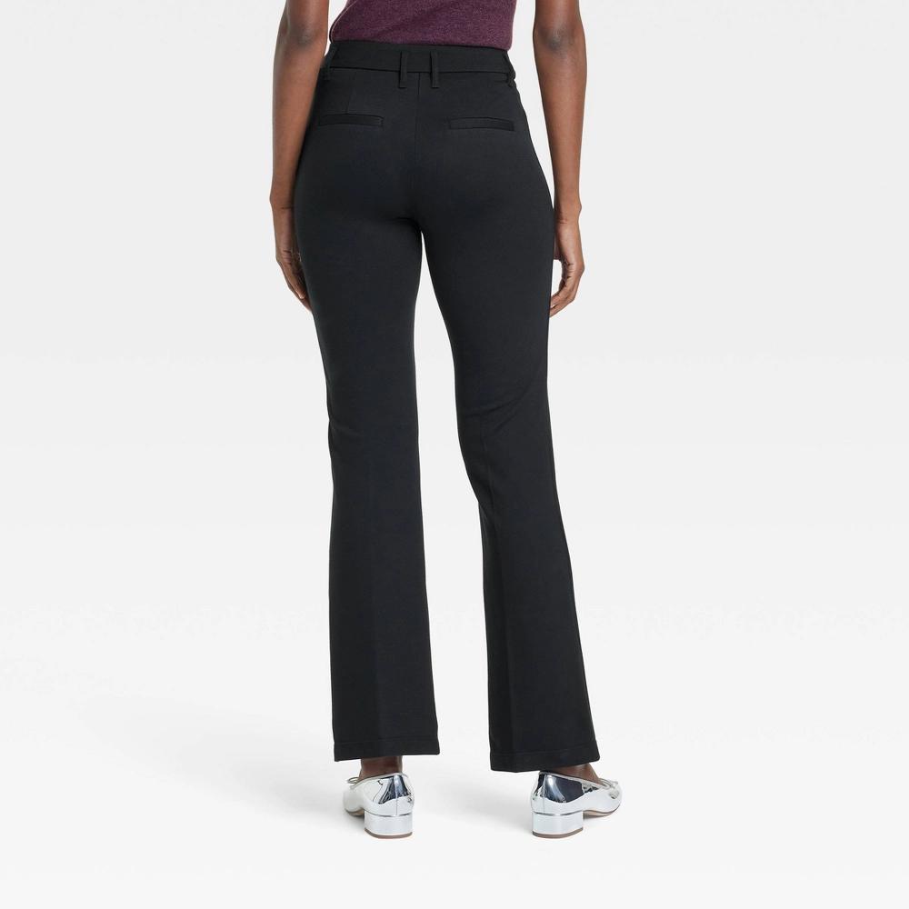 Womens High-Rise Flare Ponte Trousers - A New Day Black 16: Midweight, Stretch, Belt Loops Product Image