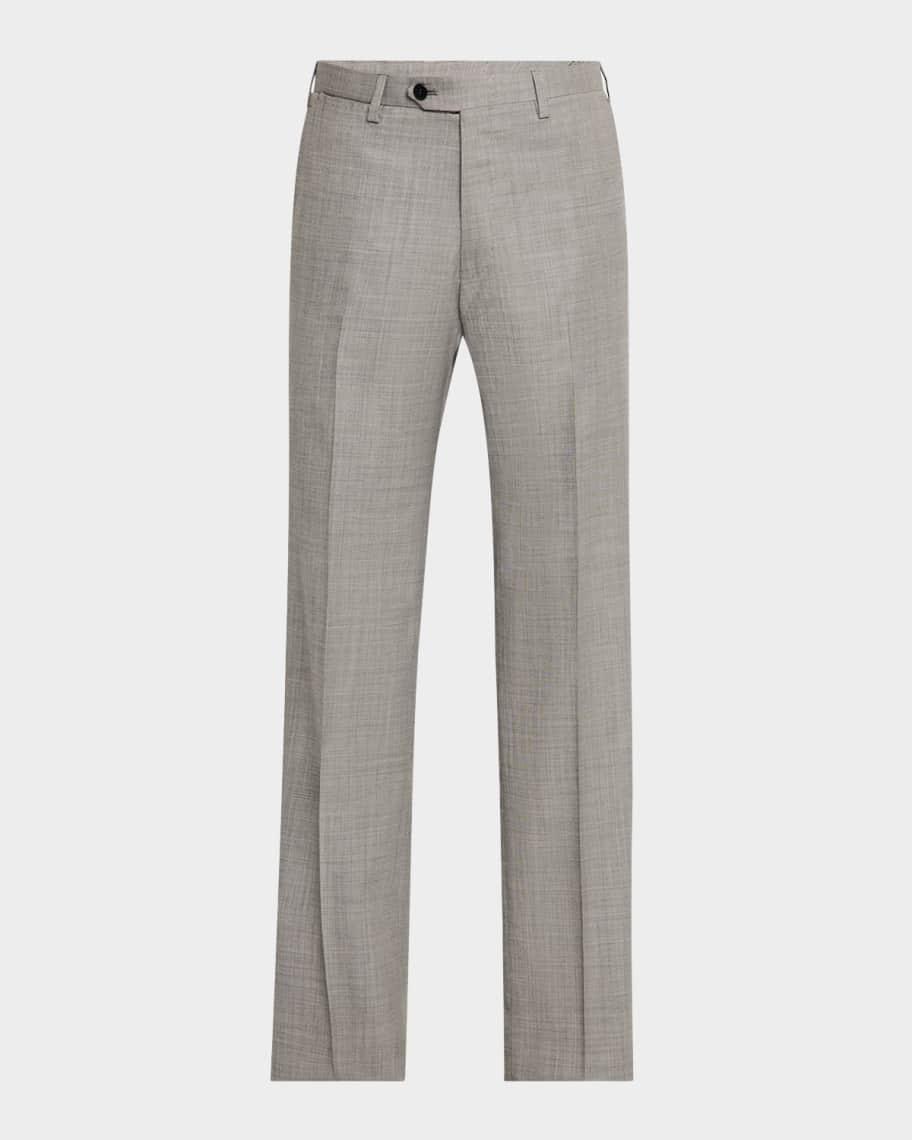 Mens Wool Sharkskin Flat-Front Trousers Product Image