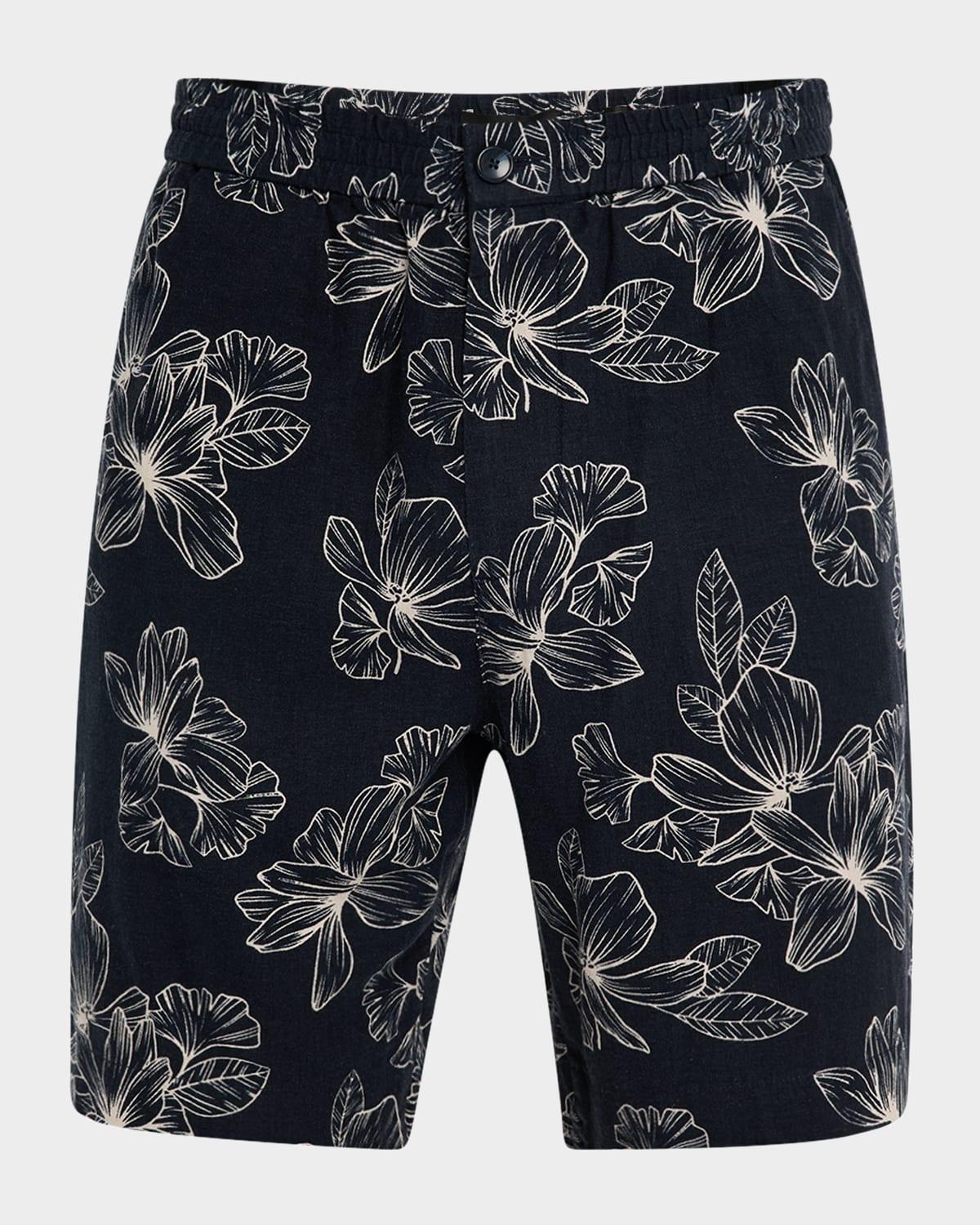 Mens Floral Linen-Blend Beach Shorts Product Image