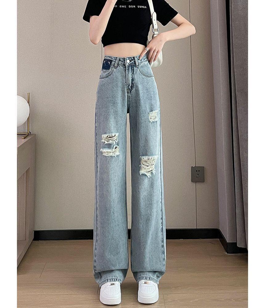 High Rise Washed Wide Leg Jeans (Various Designs) Product Image