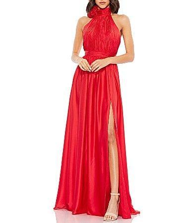Mac Duggal Turtleneck Sleeveless Lined Thigh High Slit A-Line Open Back Detail Gown Product Image
