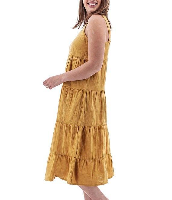 Aventura Kelford Organic Cotton Gauze Woven Square Neck Tiered Midi A-Line Dress Product Image