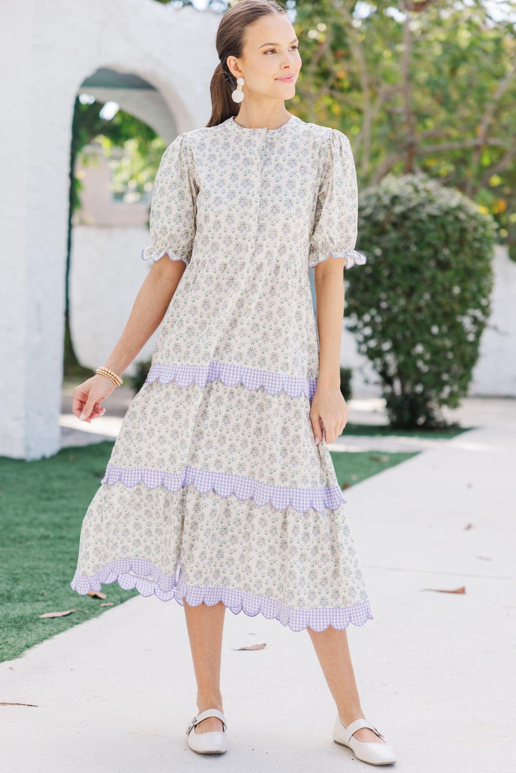 Perfectly Paired Cream Floral Midi Dress Female Product Image