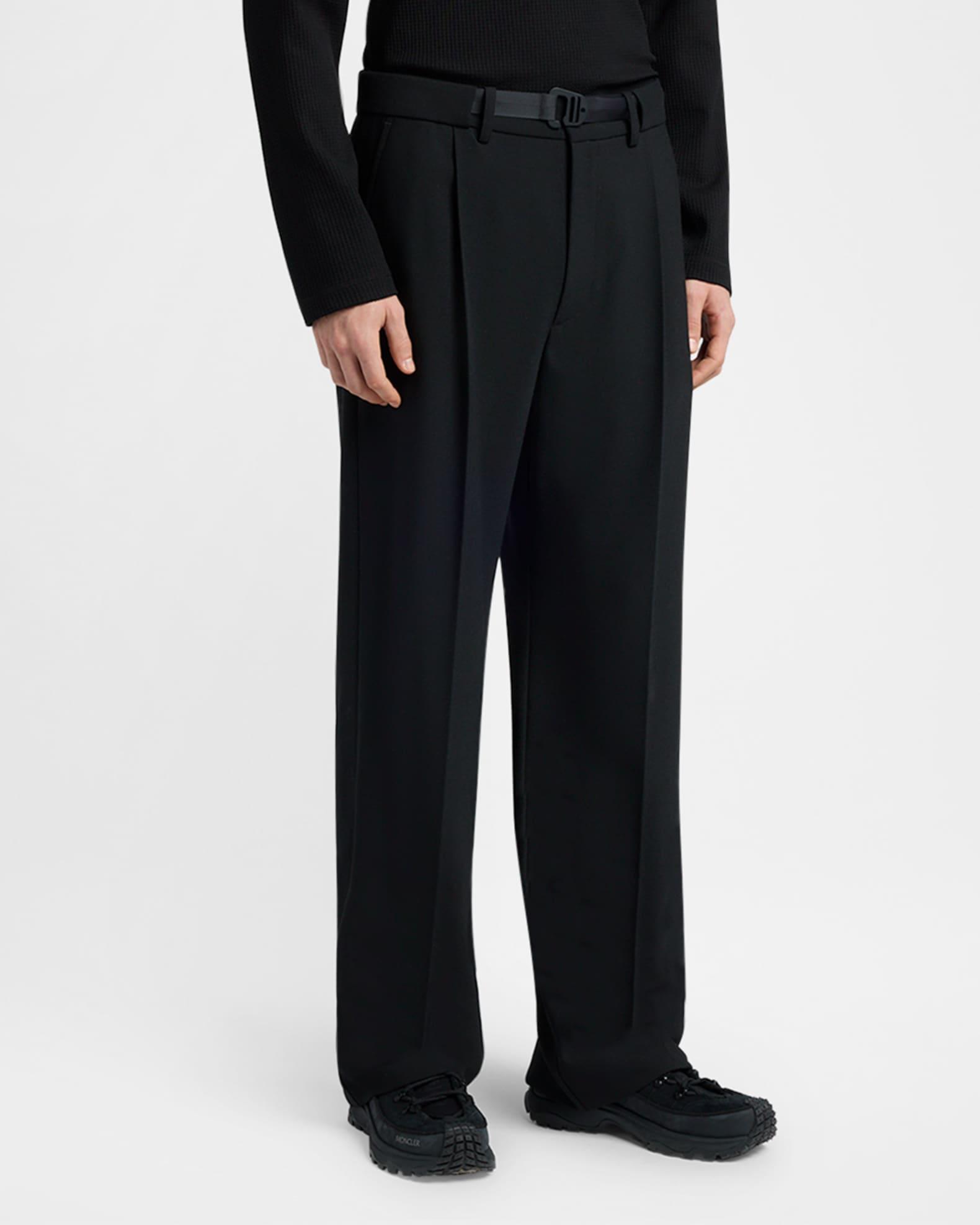 Men's Matte Black Belted Twill Trousers Product Image