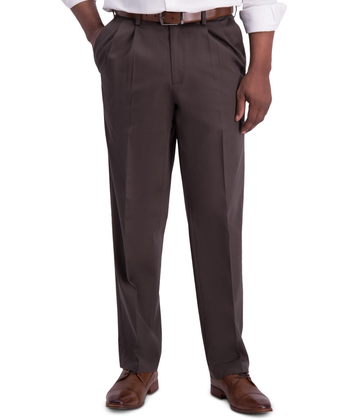 Mens Haggar Iron Free Premium Khaki Classic-Fit Pleat Front Hidden Comfort Waistband Casual Pant Product Image