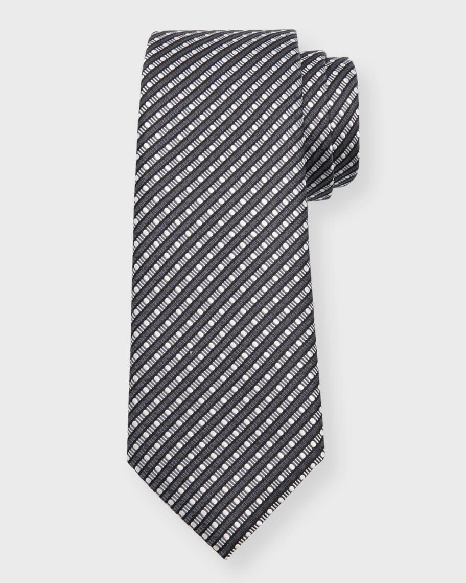 Mens Silk Jacquard Geometric Stripe Tie Product Image