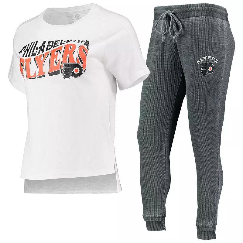Women's Concepts Sport Charcoal/White Philadelphia Flyers Resurgence Slub Burnout Raglan T-Shirt & Joggers Sleep Set, Size: XL, Fly Charco Product Image