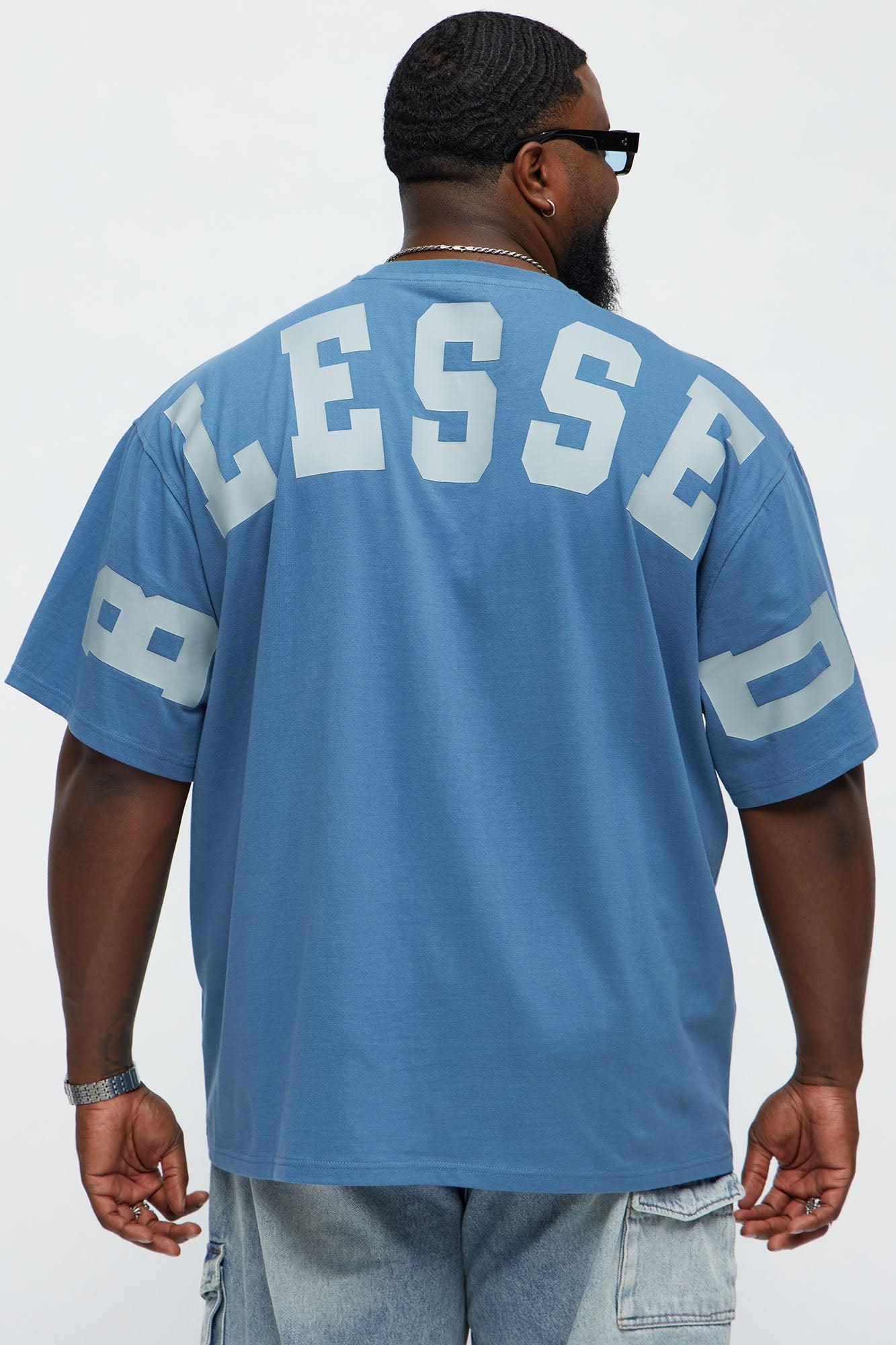 Short Sleeve Blessed Puff Print Tee - Blue Product Image