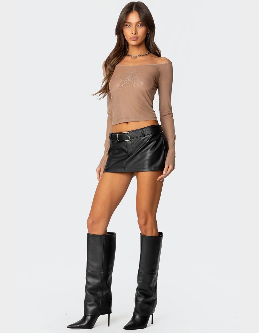 EDIKTED Lilyan Rhinestone Sheer Mesh Top Product Image
