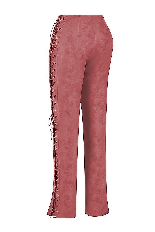 Drew Warm Pink Vegan Leather Lace Up Trousers Product Image