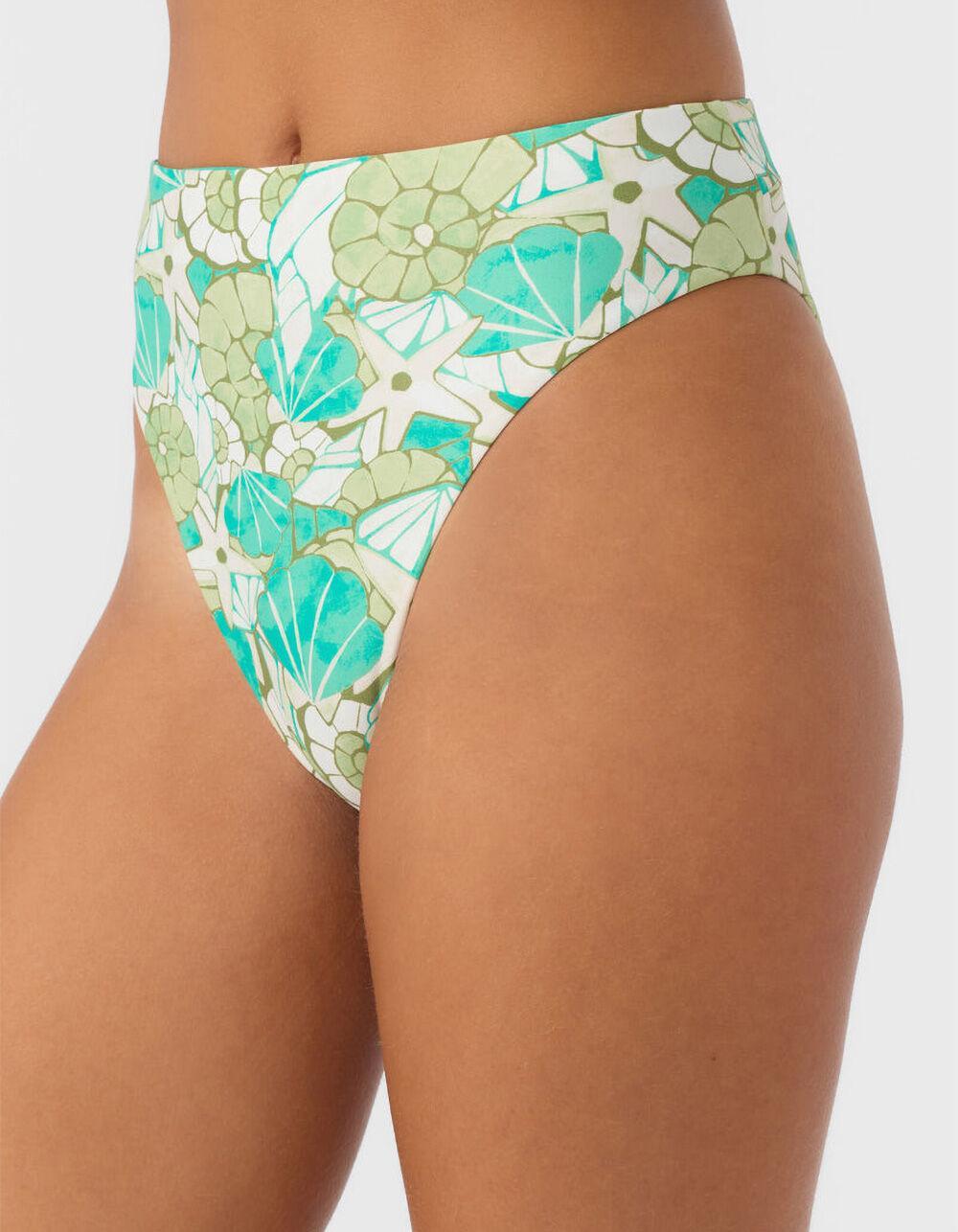 O'NEILL Shell Abstract Maxwell High Waist Cheeky Bikini Bottoms - GREEN COMBO Product Image
