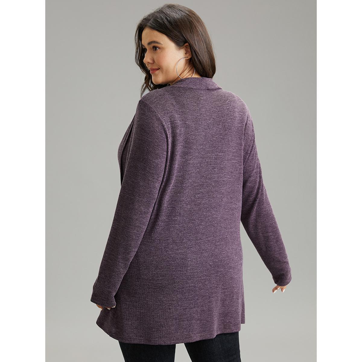 Plus Size Plain Heather Cowl Neck Button Detail Sweatshirt Women Purple Casual Overlapping Cowl Neck Everyday Sweatshirts BloomChic 28/5X Product Image