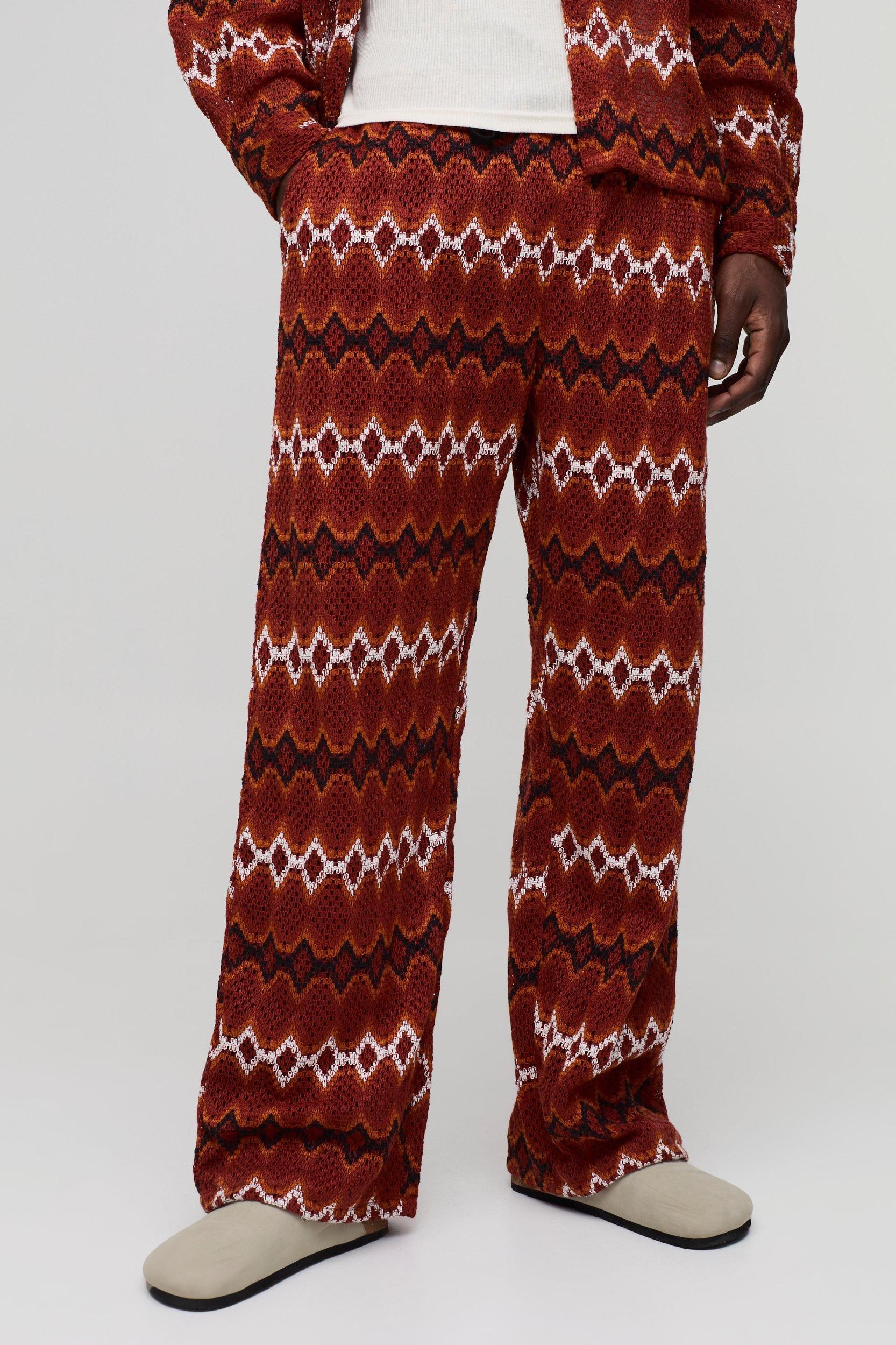 Regular Fit Wide Leg Crochet Zig Zag Pants | boohooMAN USA Product Image
