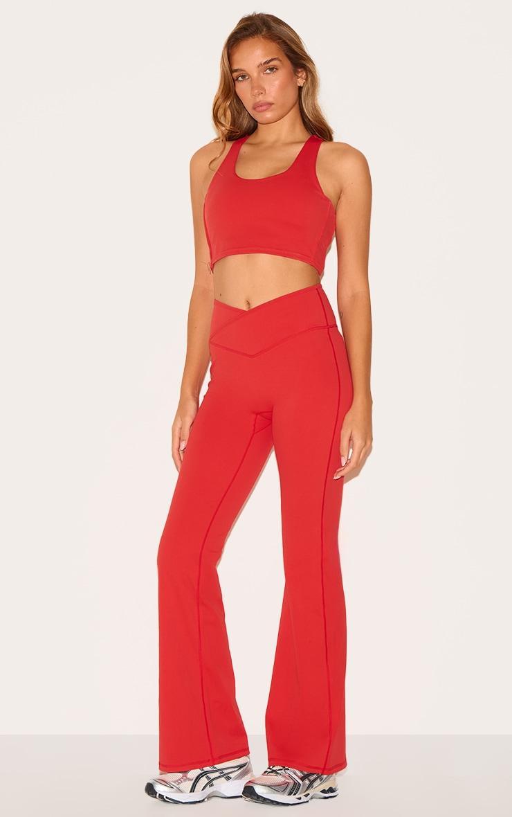  Red Sculpt Double Layer Padded Contrast Binding Sports Bra Product Image
