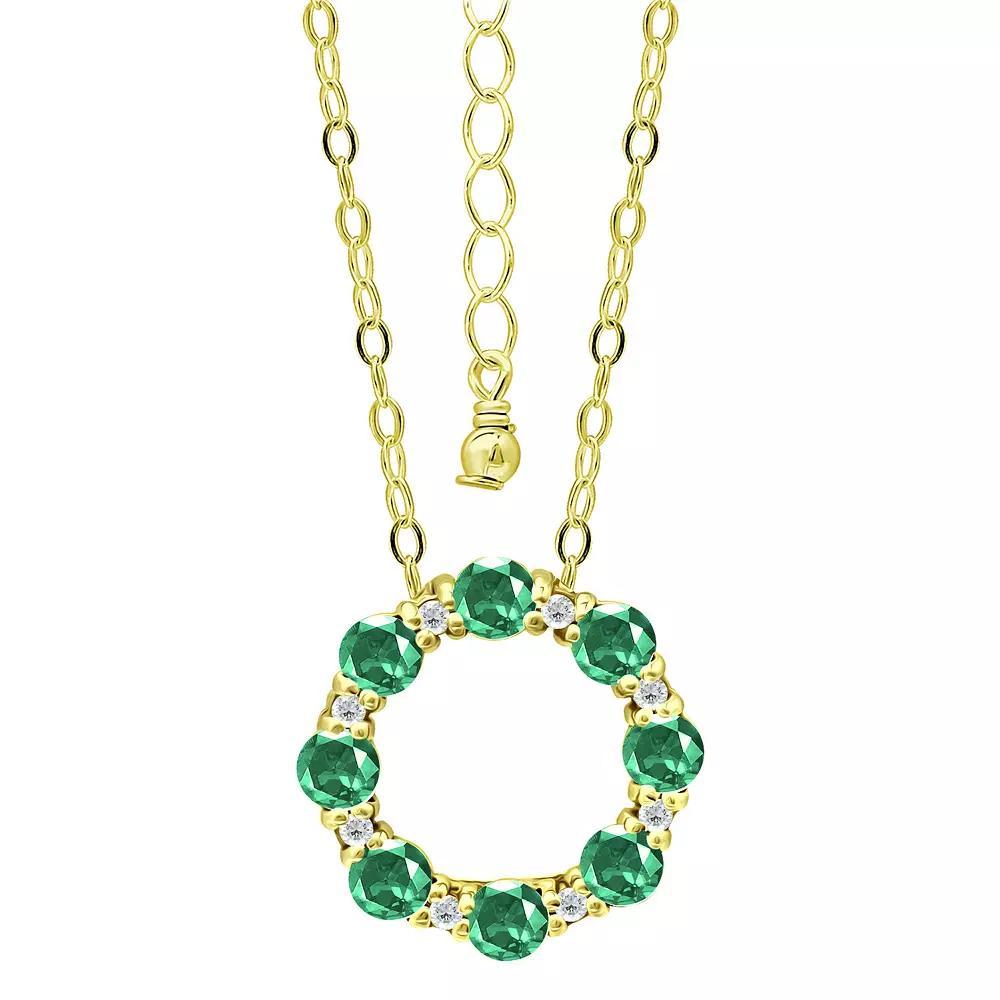 Aleure Precioso Sterling Silver Cubic Zirconia Circle Pendant Necklace, Women's, Size: 16", Gold Tone Green Product Image