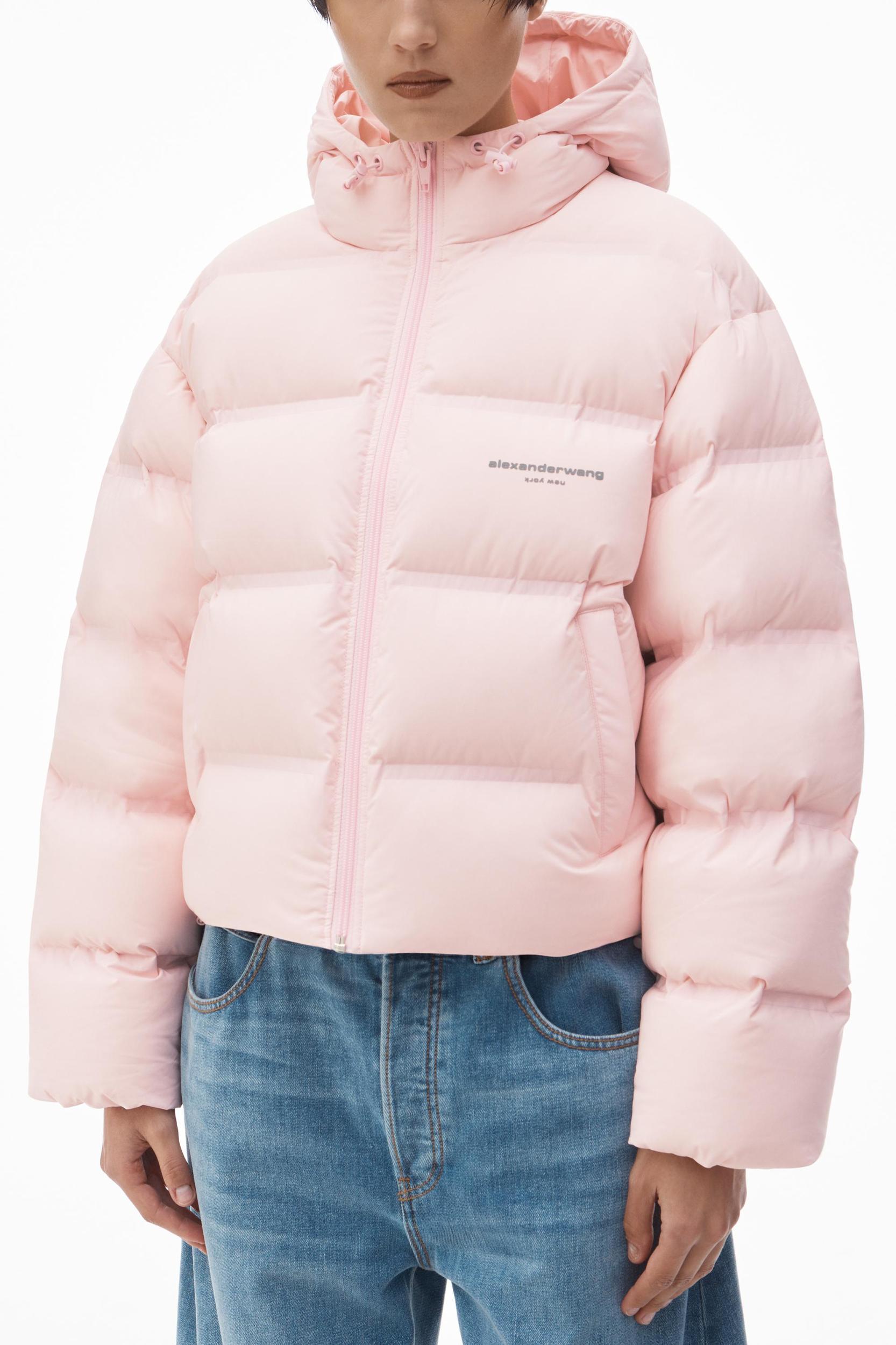 Cropped Hooded Puffer Coat With Reflective Logo Product Image
