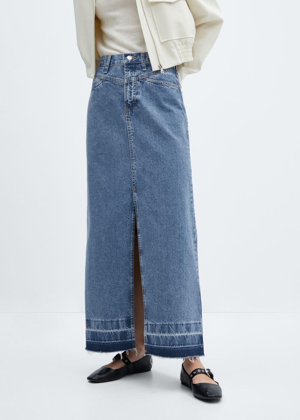Mango raw hem detail denim maxi skirt Product Image