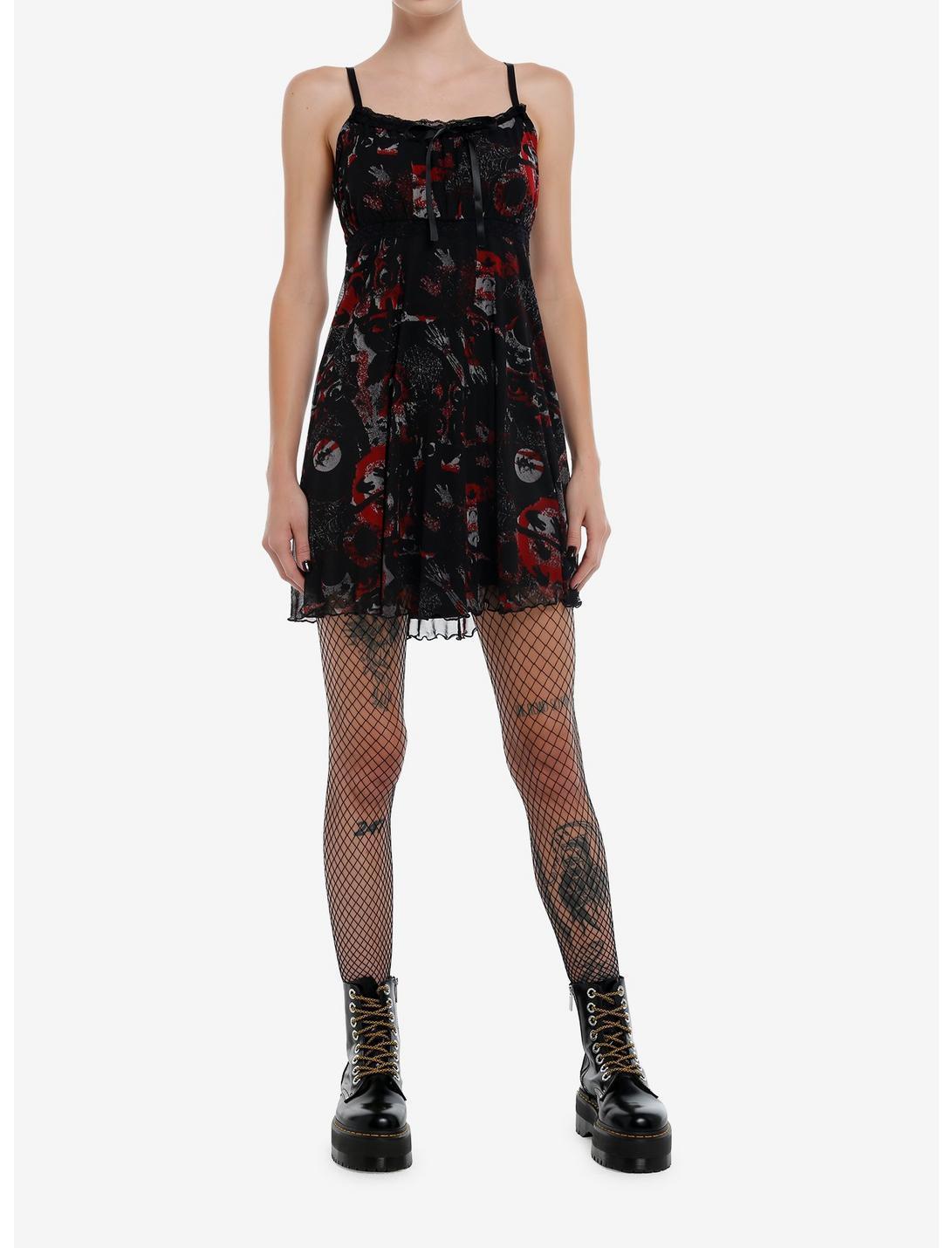 Social Collision Red & Black Icons Mesh Cami Dress Product Image