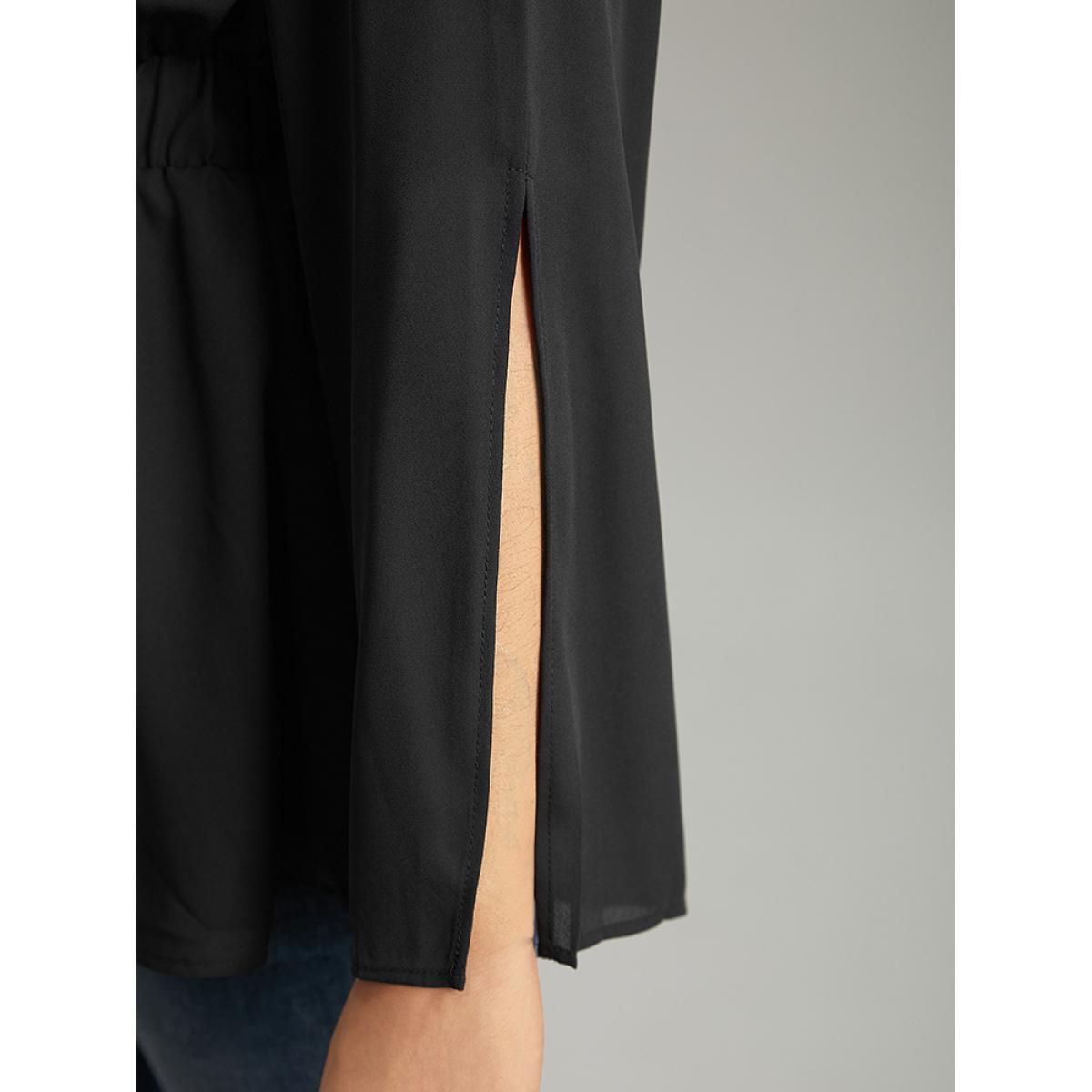 Plus Size Black Solid Chiffon Rhinestone Bell Sleeve Blouse Women Glamour Elbow-length sleeve V-neck Festival-Halloween Blouses BloomChic 14-16/1X Product Image
