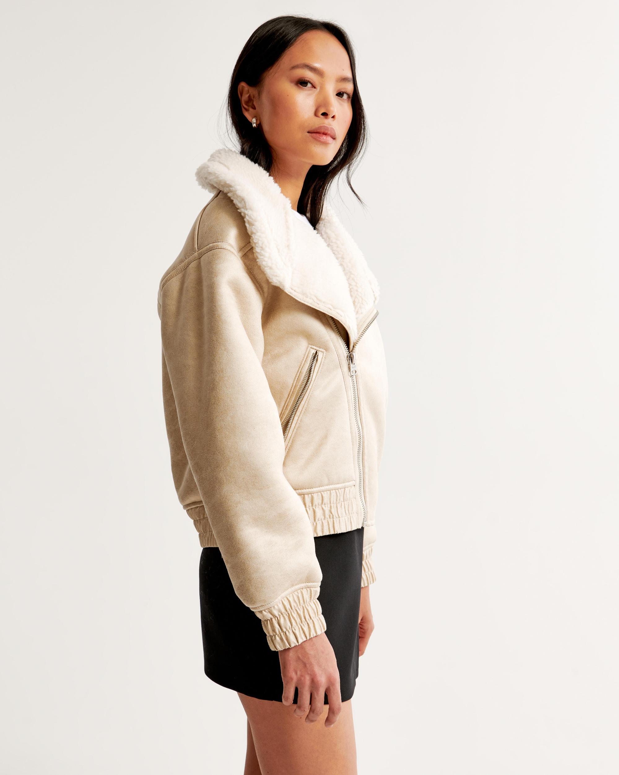 Vegan Suede Sherpa-Lined Bomber Jacket Product Image