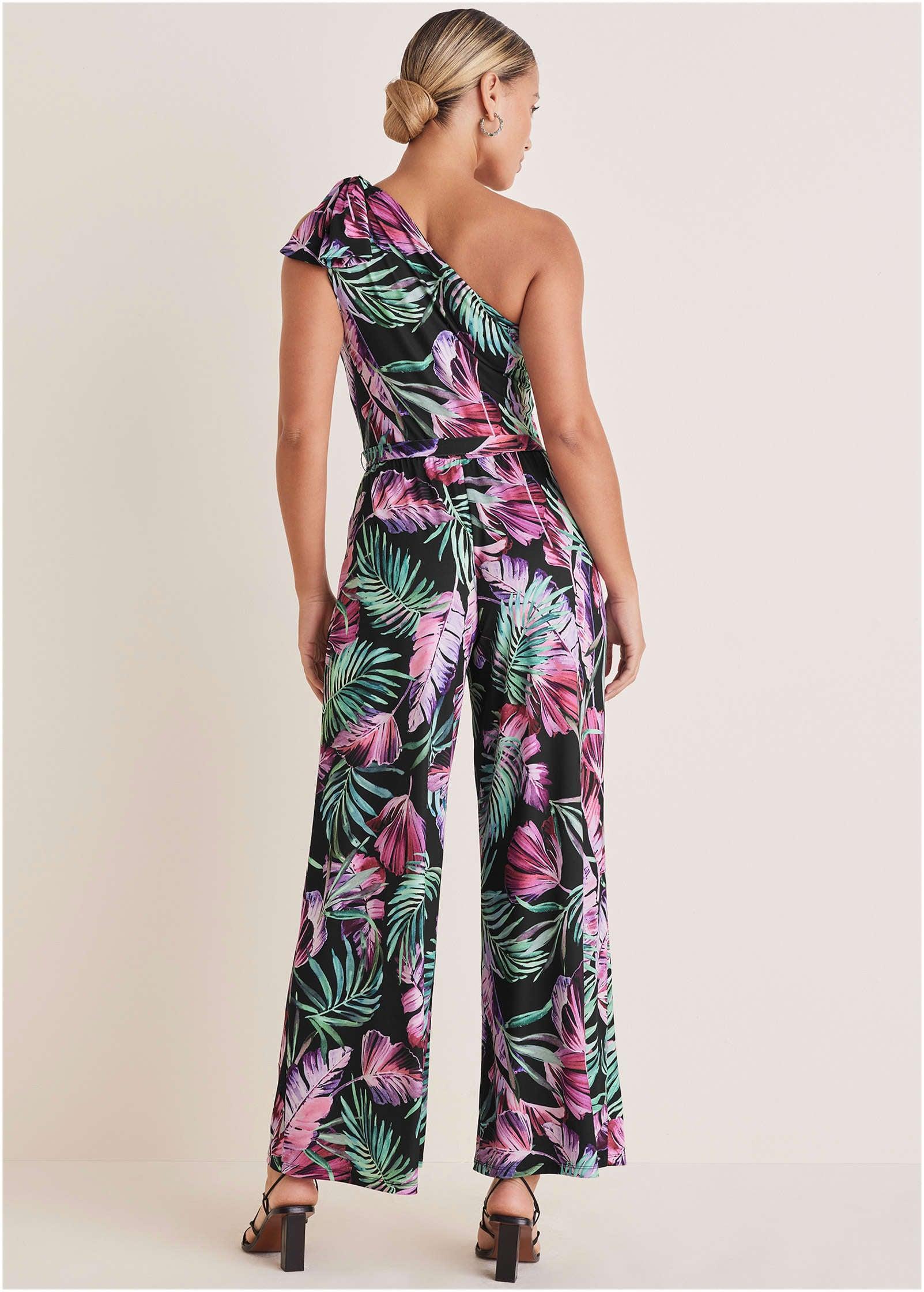 One-Shoulder Print Jumpsuit - Illuminated Jungle Product Image
