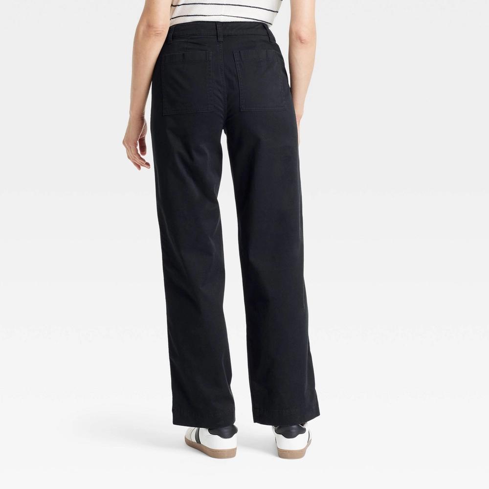 Women's Mid-Rise Straight Leg Relaxed Chino Pants - Universal Thread™ Black 00 Short: Heavyweight Twill, Slash Pockets Product Image
