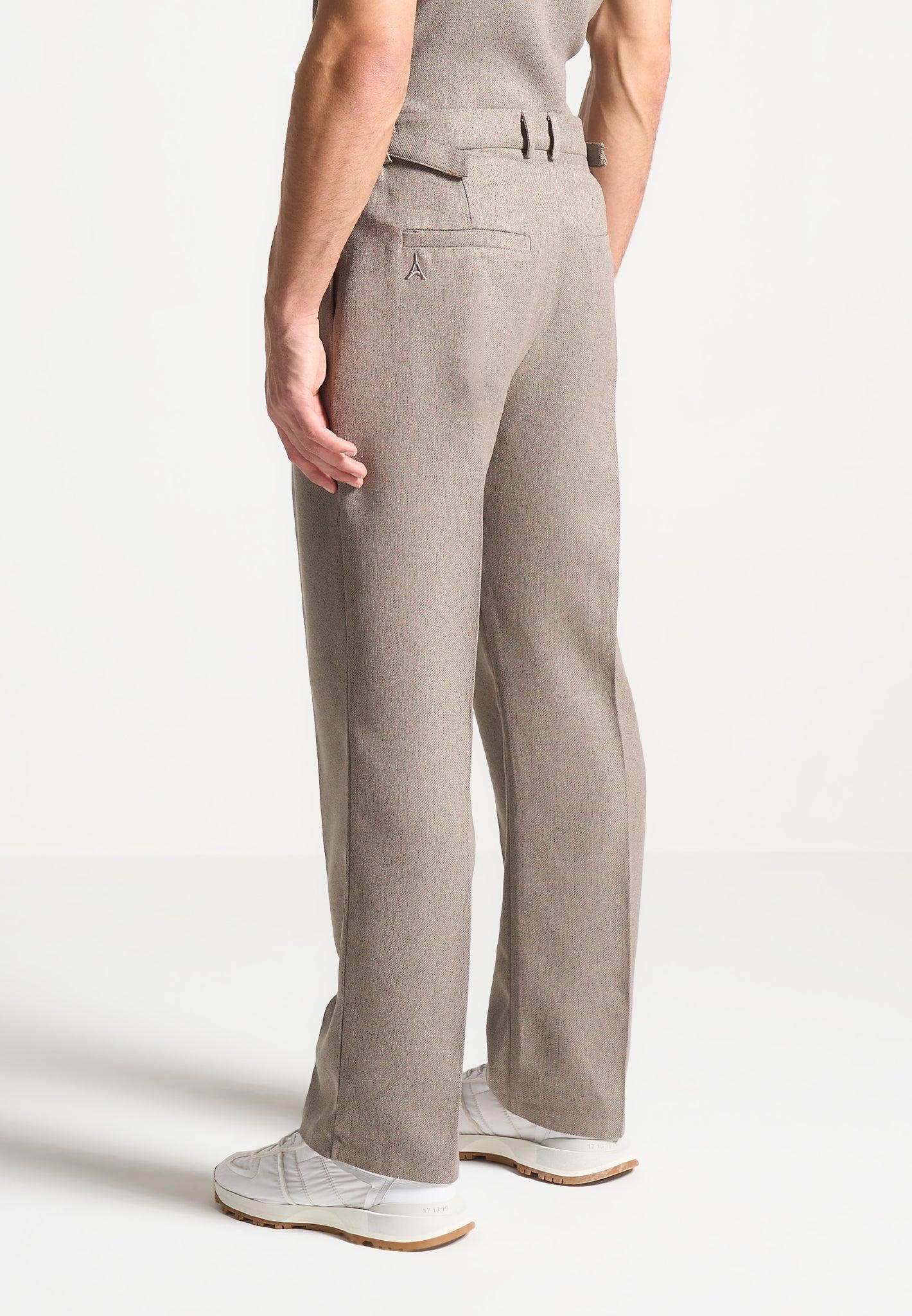 Relaxed Fit Textured Pleated Tailored Trousers - Taupe Male Product Image
