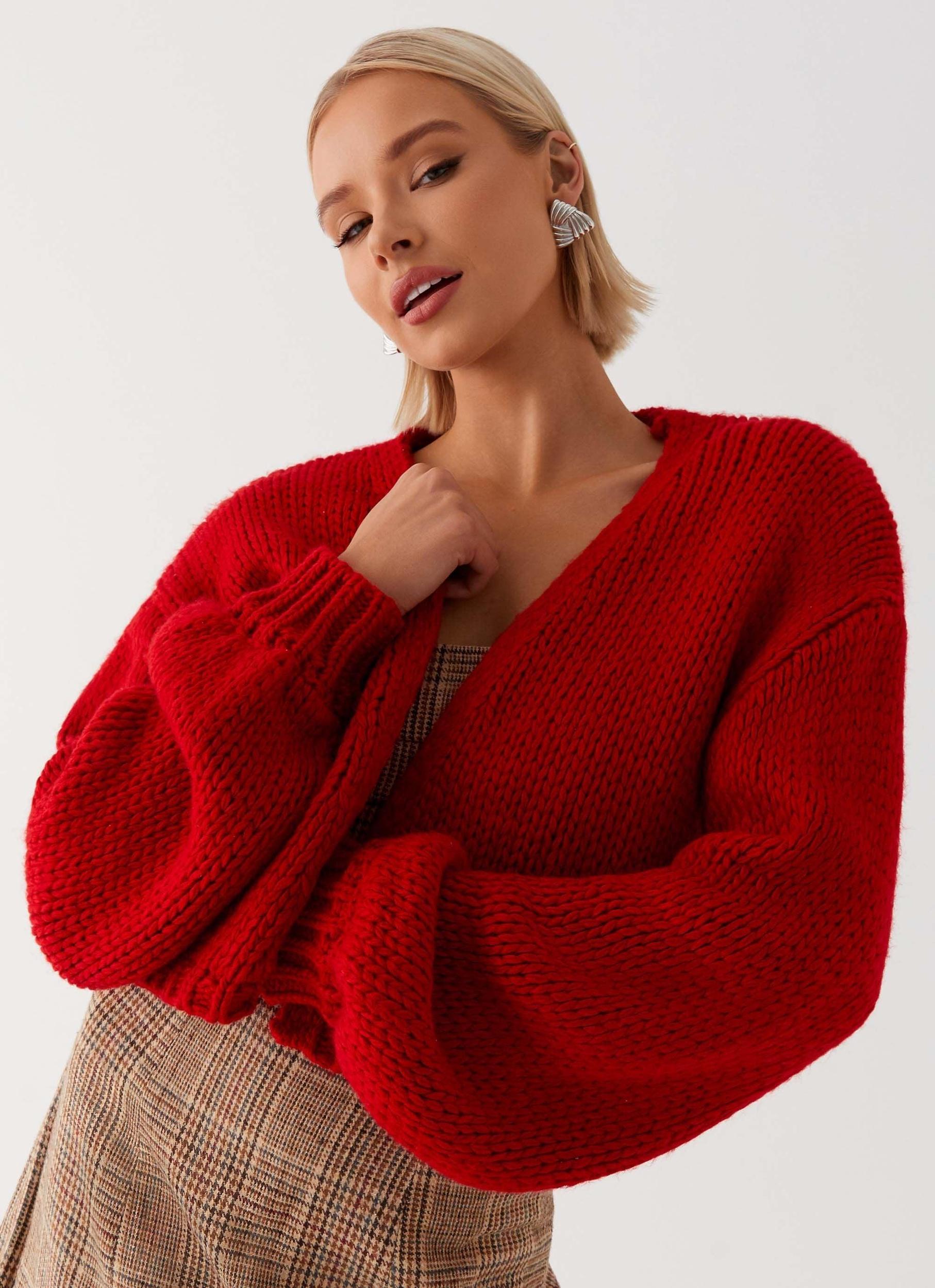 Jasleen Knit Cardigan - Red Product Image