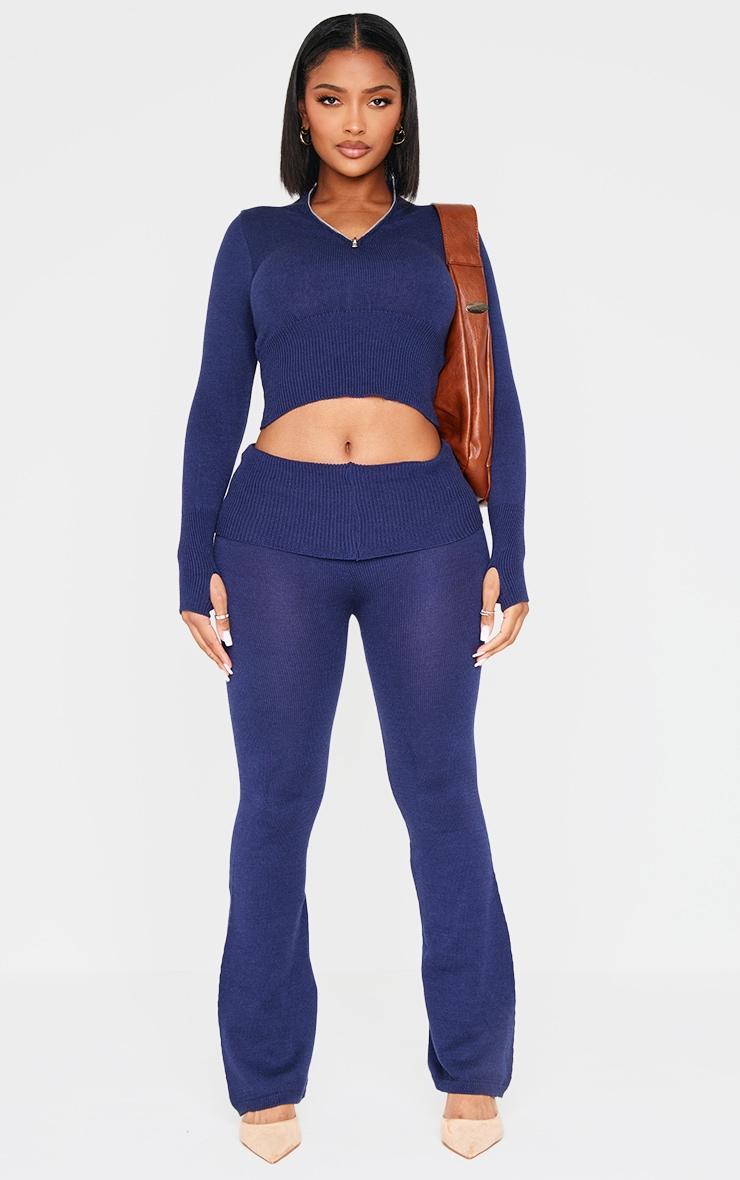Shape Navy Knitted Flare Pants Product Image