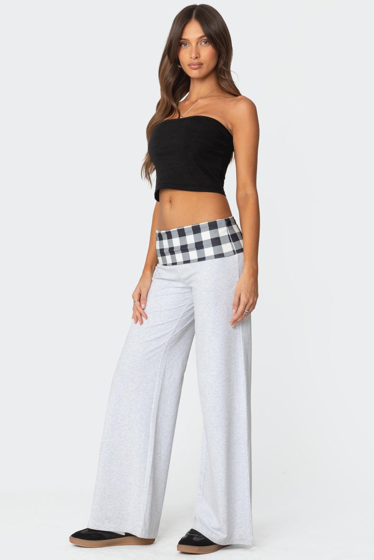 Beth Gingham Fold Over Pants Product Image