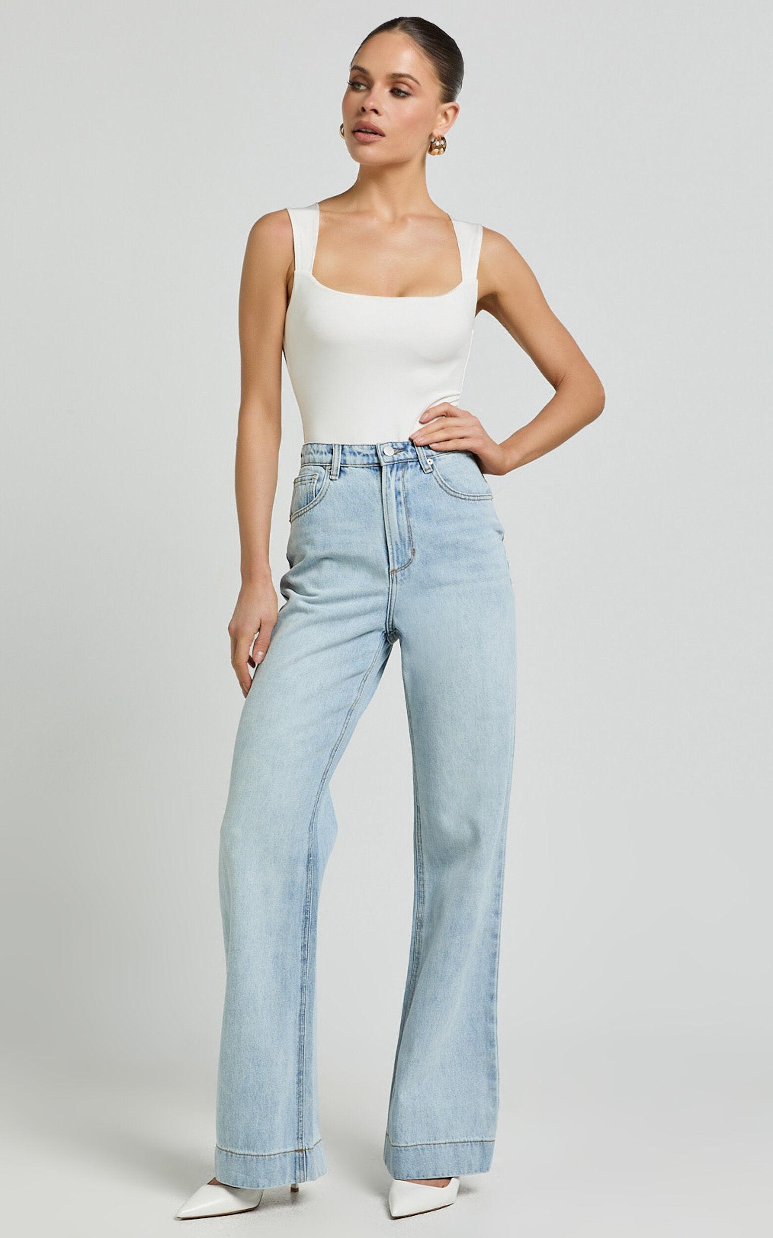 Emman Jeans - High Waisted Cotton Wide Leg Denim Jeans in Sunday Blue Product Image