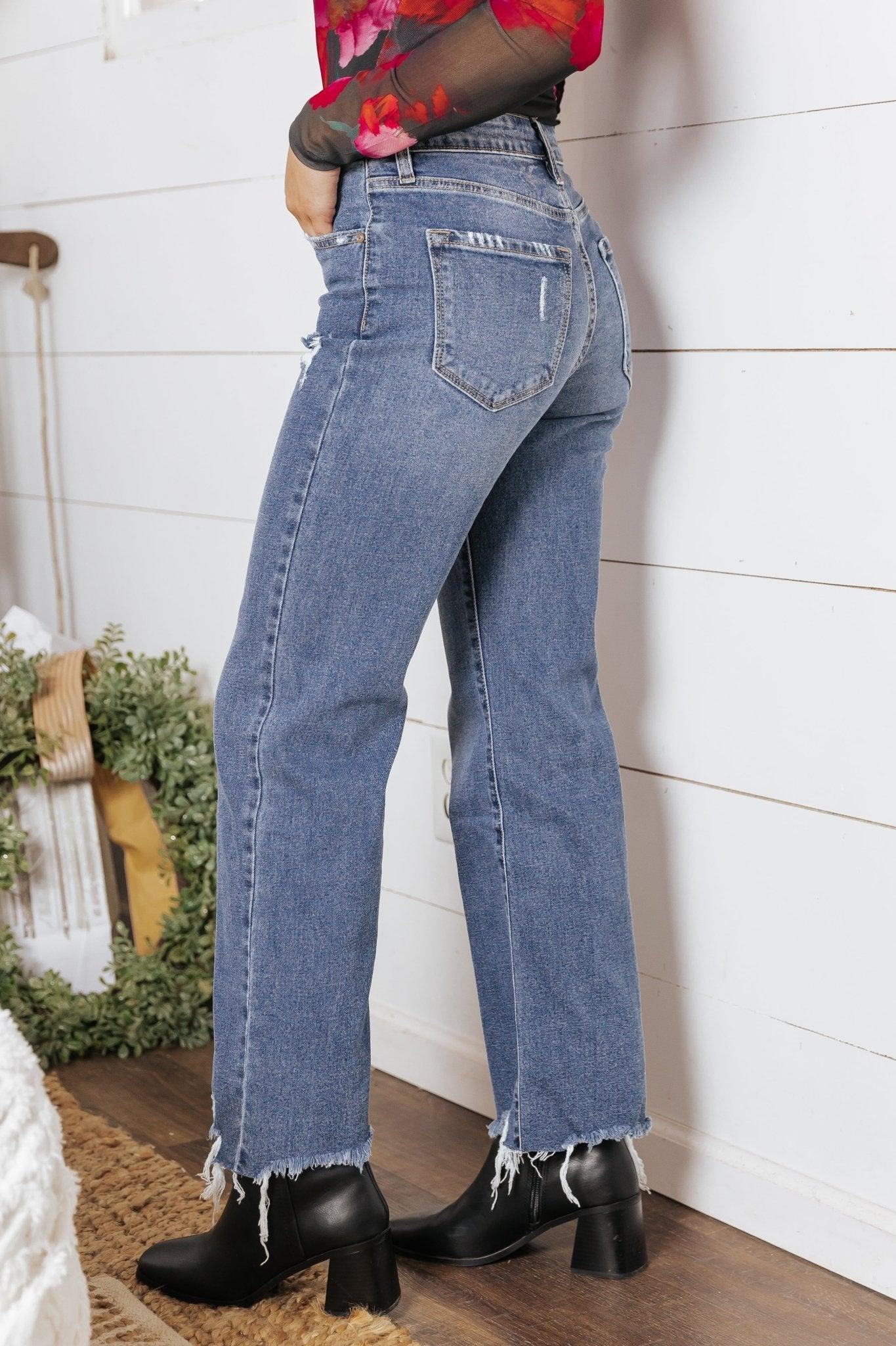 Medium Wash High Rise Distressed Jeans - FINAL SALE Product Image