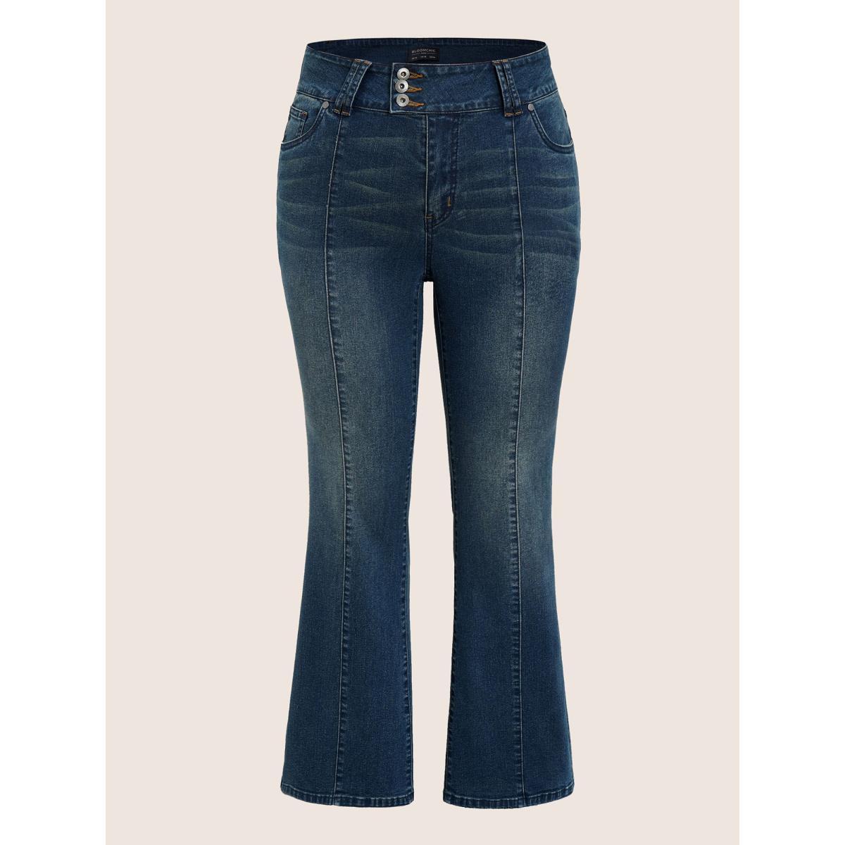 Plus Size Bootcut Button Through Full Length Jeans Women Aegean Casual Plain Non High stretch Slanted pocket Jeans BloomChic 30/6X Product Image