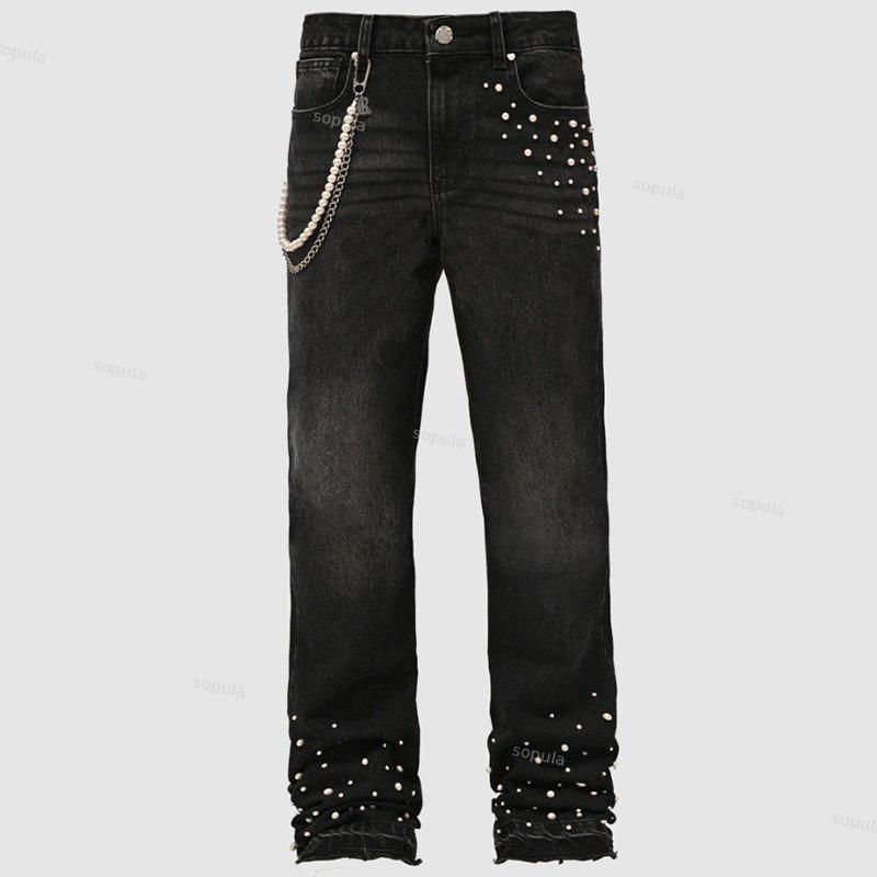 Men's Street Stretch Stacked Denim Straight Pants Product Image