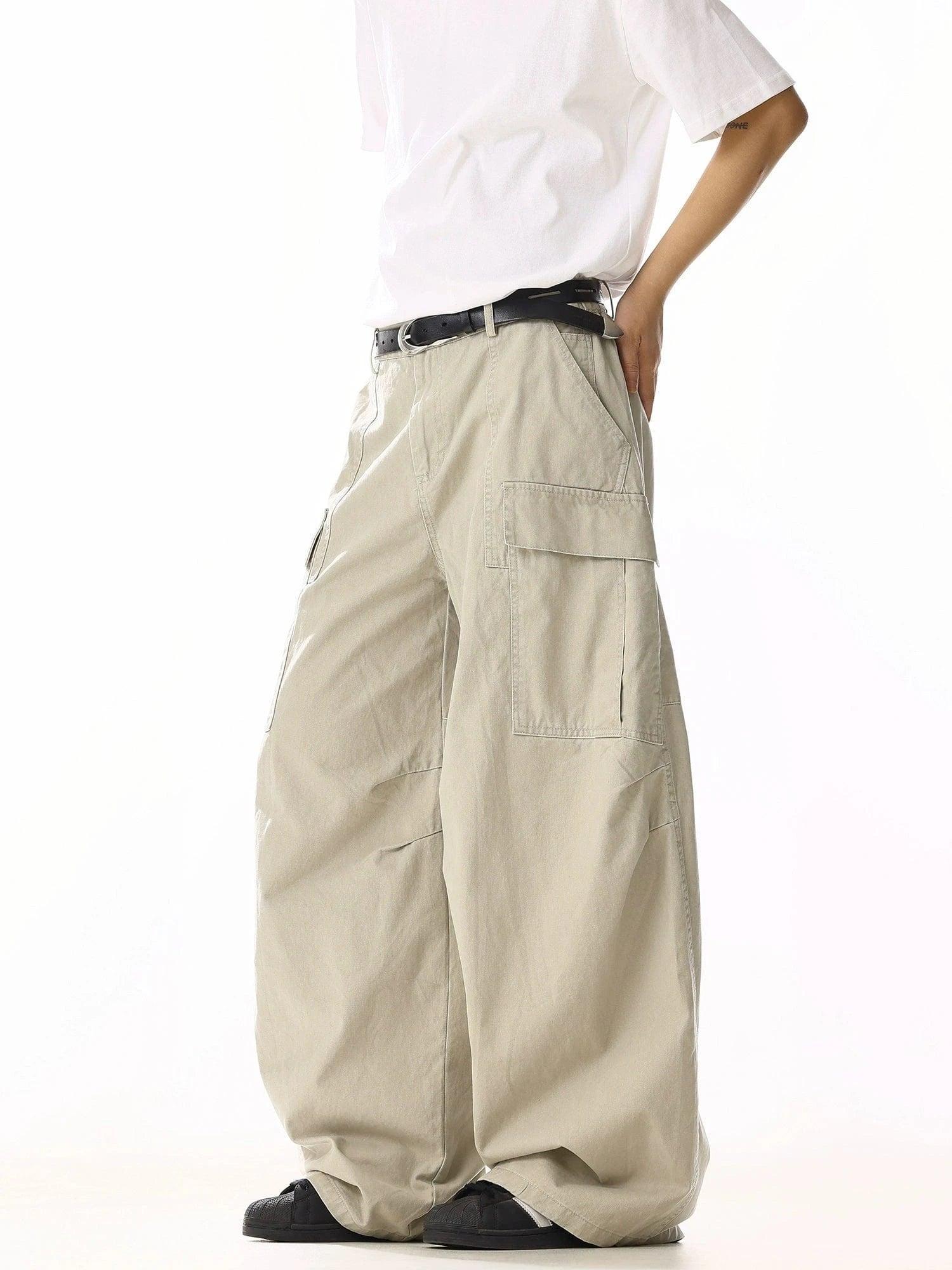 RT No. 19839 CREAM BAGGY STRAIGHT CARGO PANTS Product Image