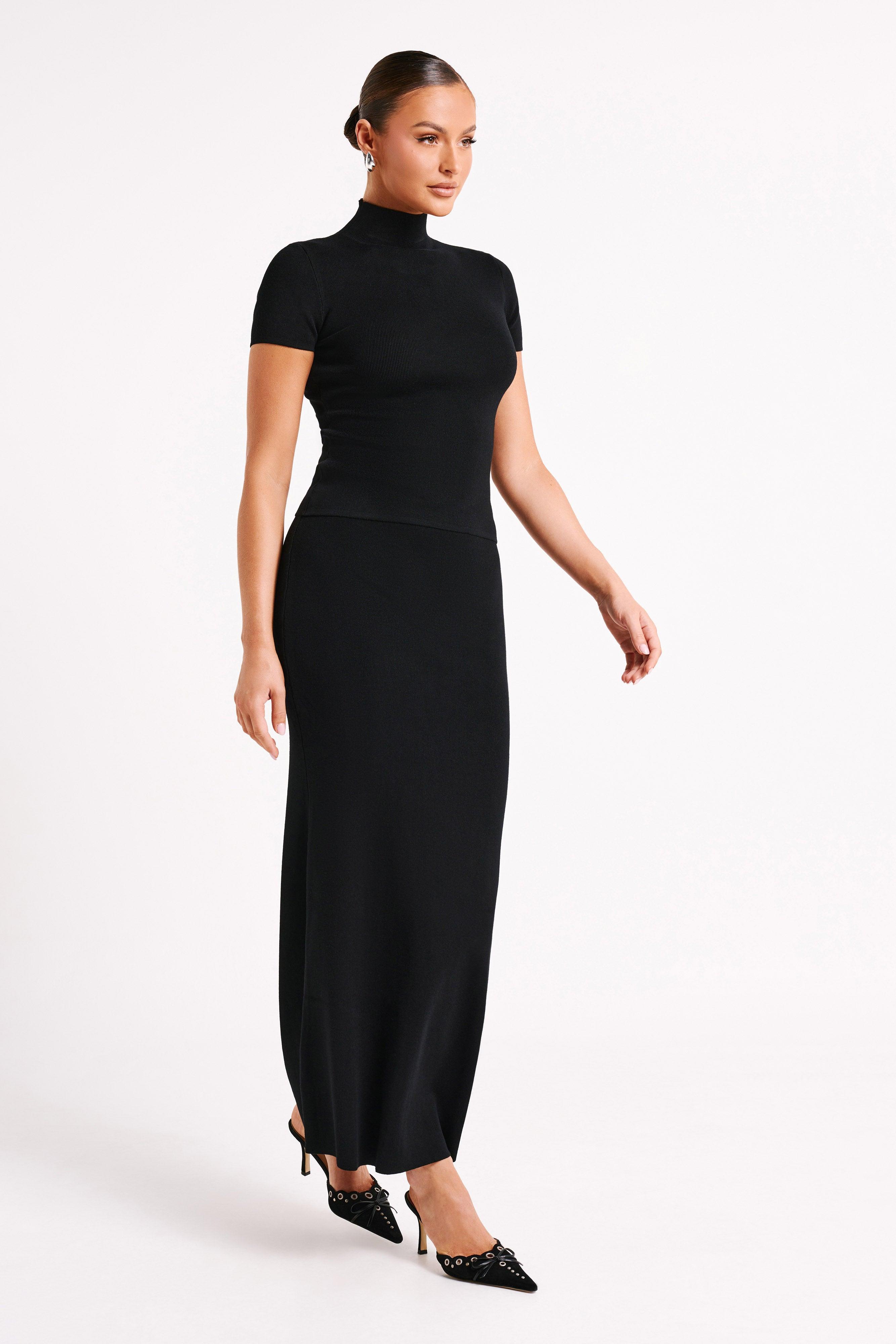 Marianna Ribbed High Neck Top - Black Product Image