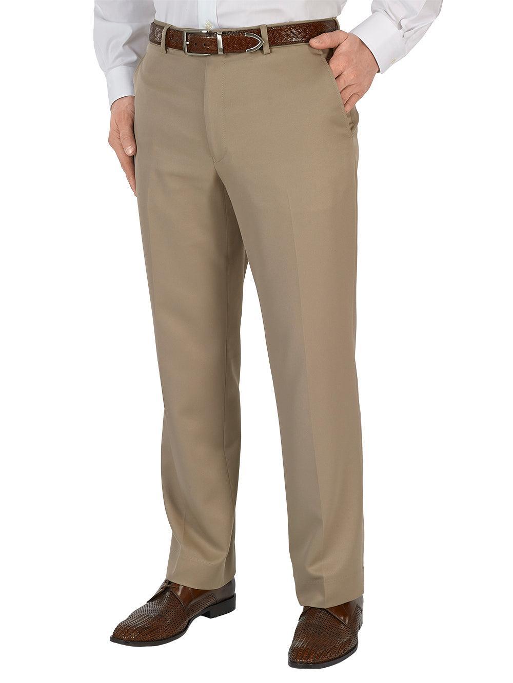 Microfiber Solid Flat Front Pants - Navy Product Image