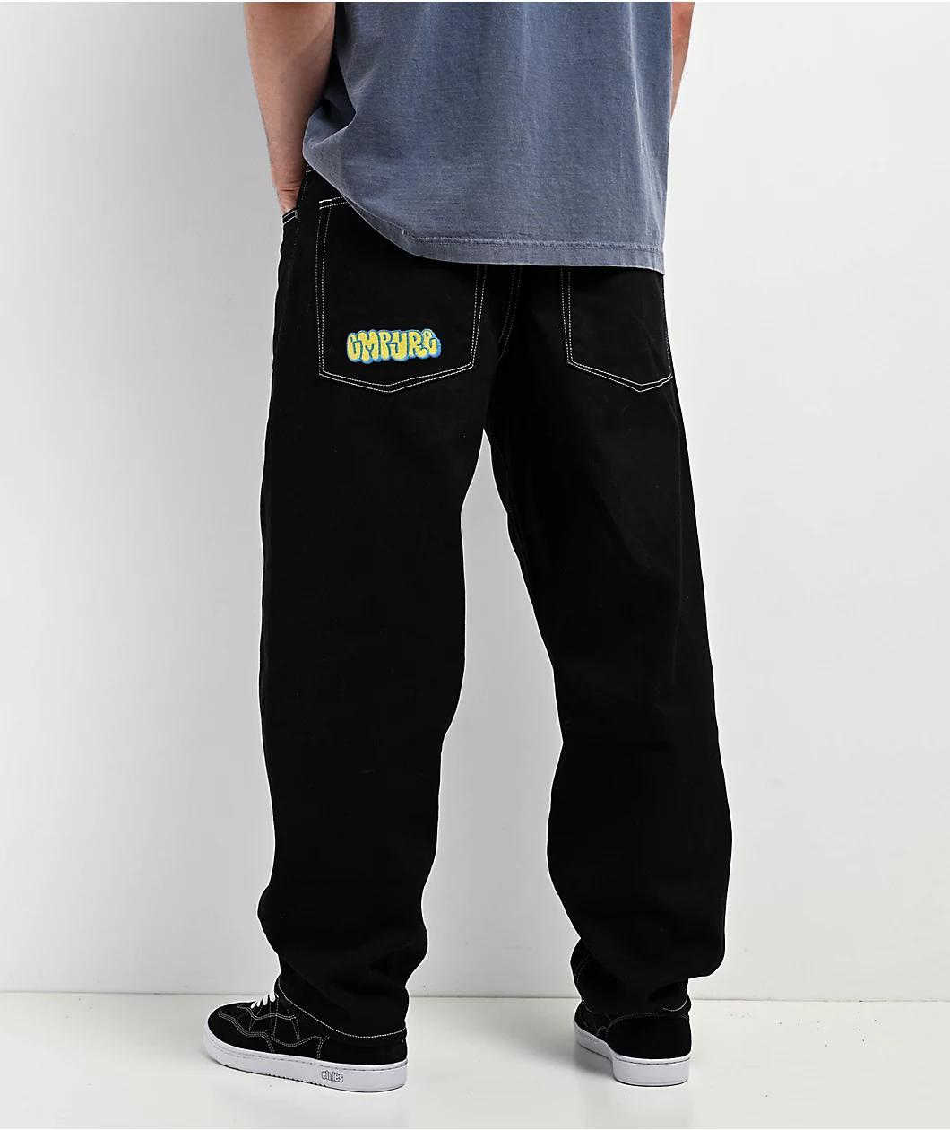 Empyre Ultra Loose Fit Embroidered Black Skate Jeans Product Image