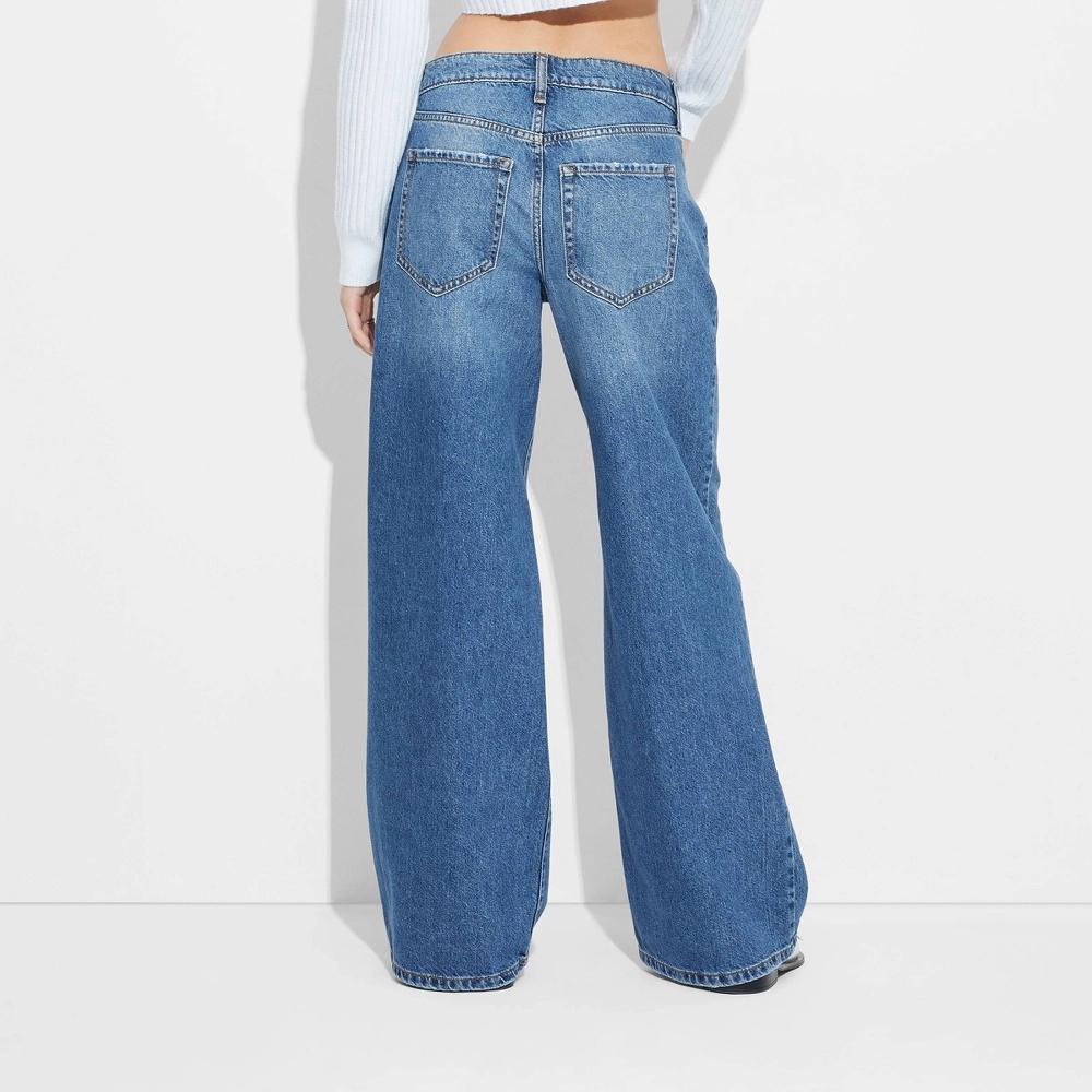 Women's Low-Rise Wide Leg Baggy Jeans - Wild Fable™ Leopard Print 00: Midweight , Easy Fit, 32" Inseam, Fly Button Closure Product Image