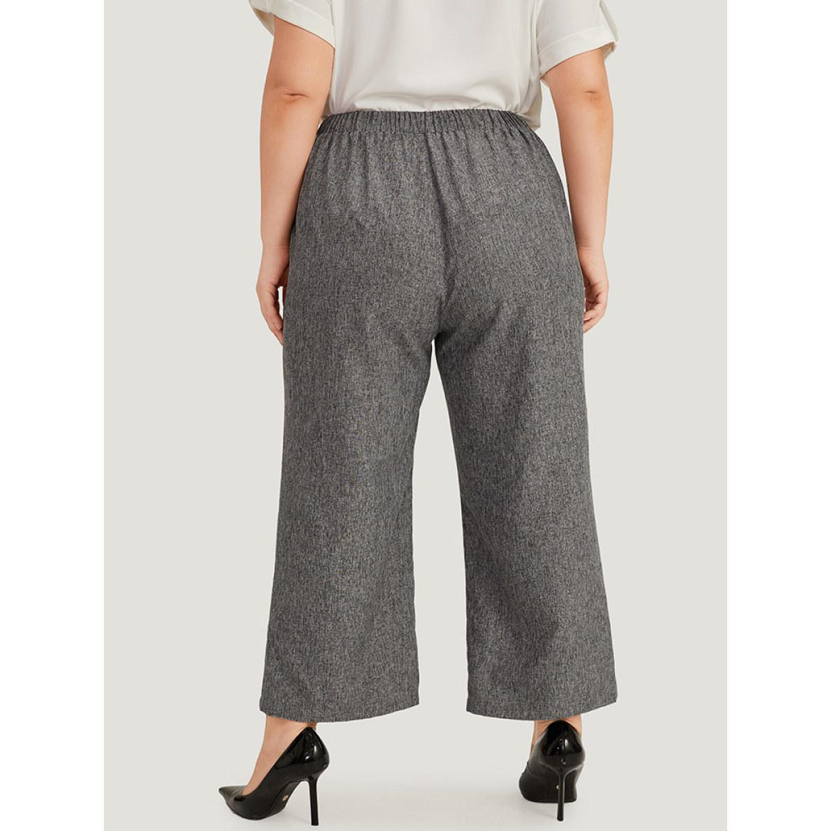 Plus Size Plain Lace Up Pleated Straight Leg Pants Women Gray Office Straight Leg High Rise Work Pants BloomChic 18-20/2X Product Image