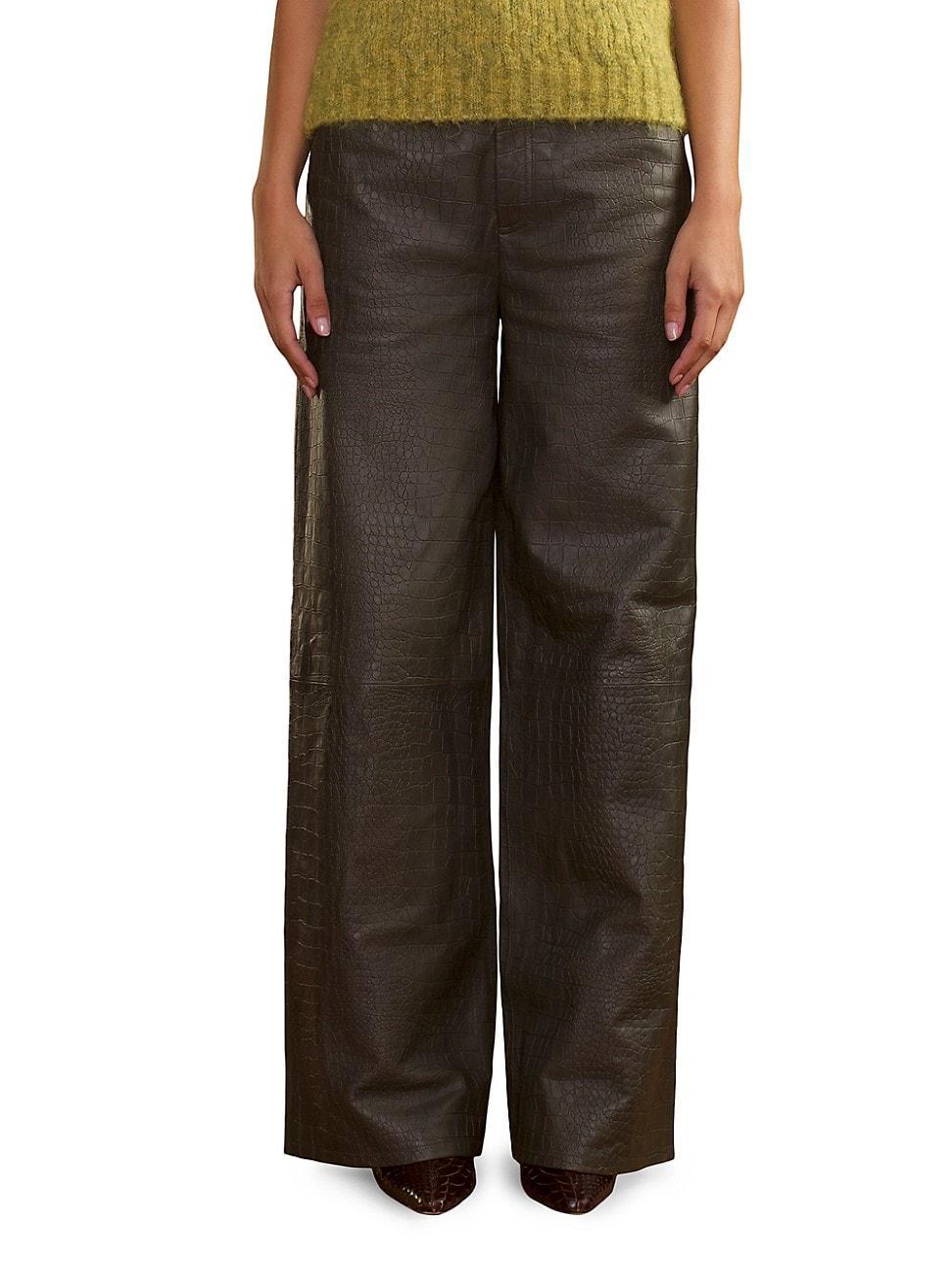 Womens Croc-Embossed Leather Wide-Leg Pants Product Image