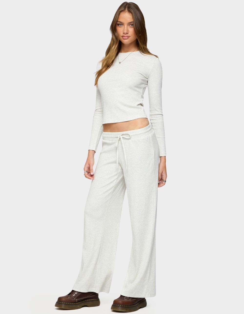 EDIKTED Cicilia Straight Leg Ribbed Pants - GRAY Product Image