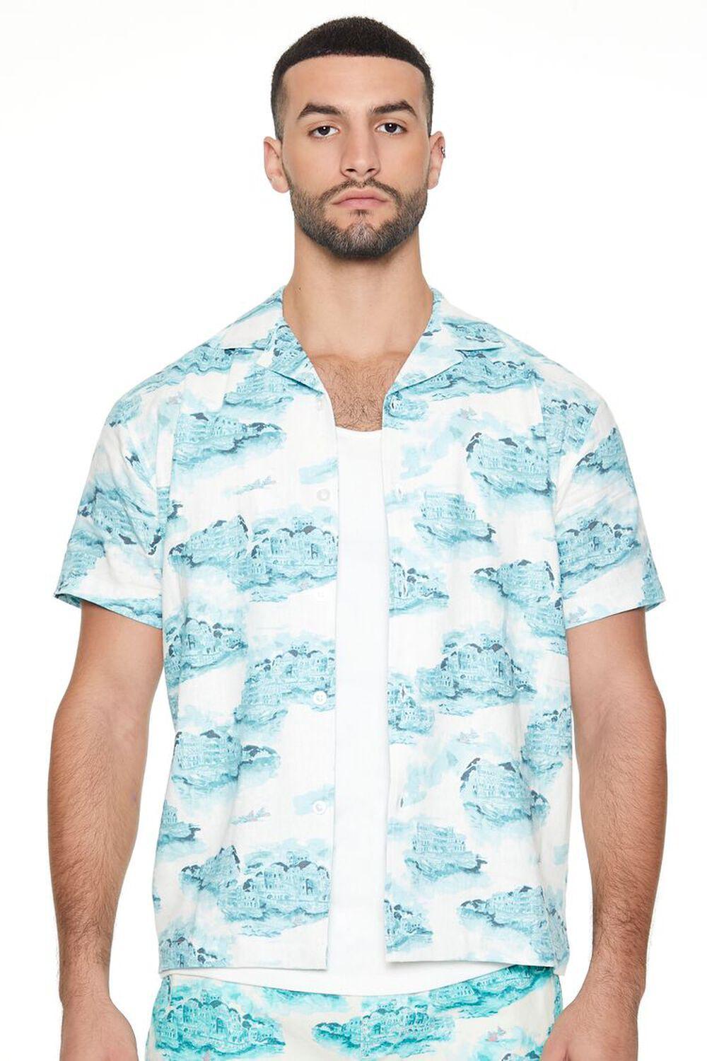 Linen-Blend Cityscape Print Shirt | Forever 21 Product Image