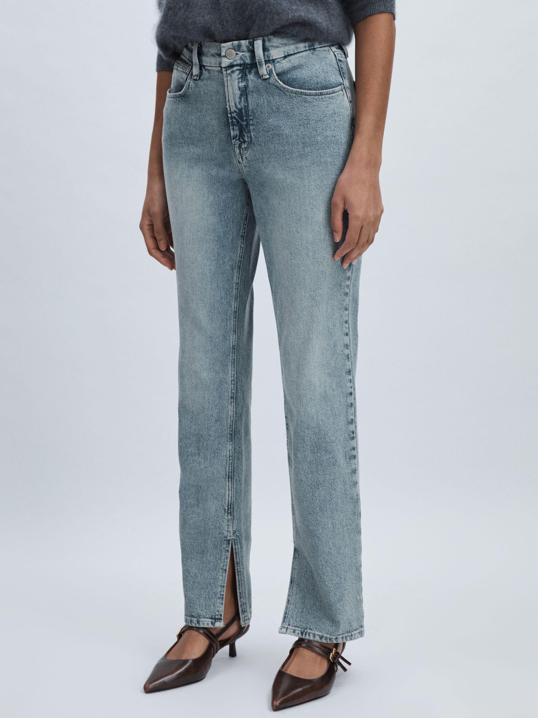 Good American Straight-Leg Slit-Hem Jeans in Light Indigo Product Image